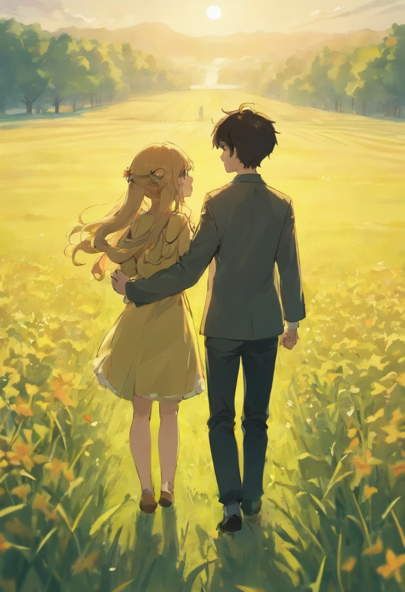 Cartoon of a couple standing in a field holding hands, Cute cartoon, Cartoon Cute