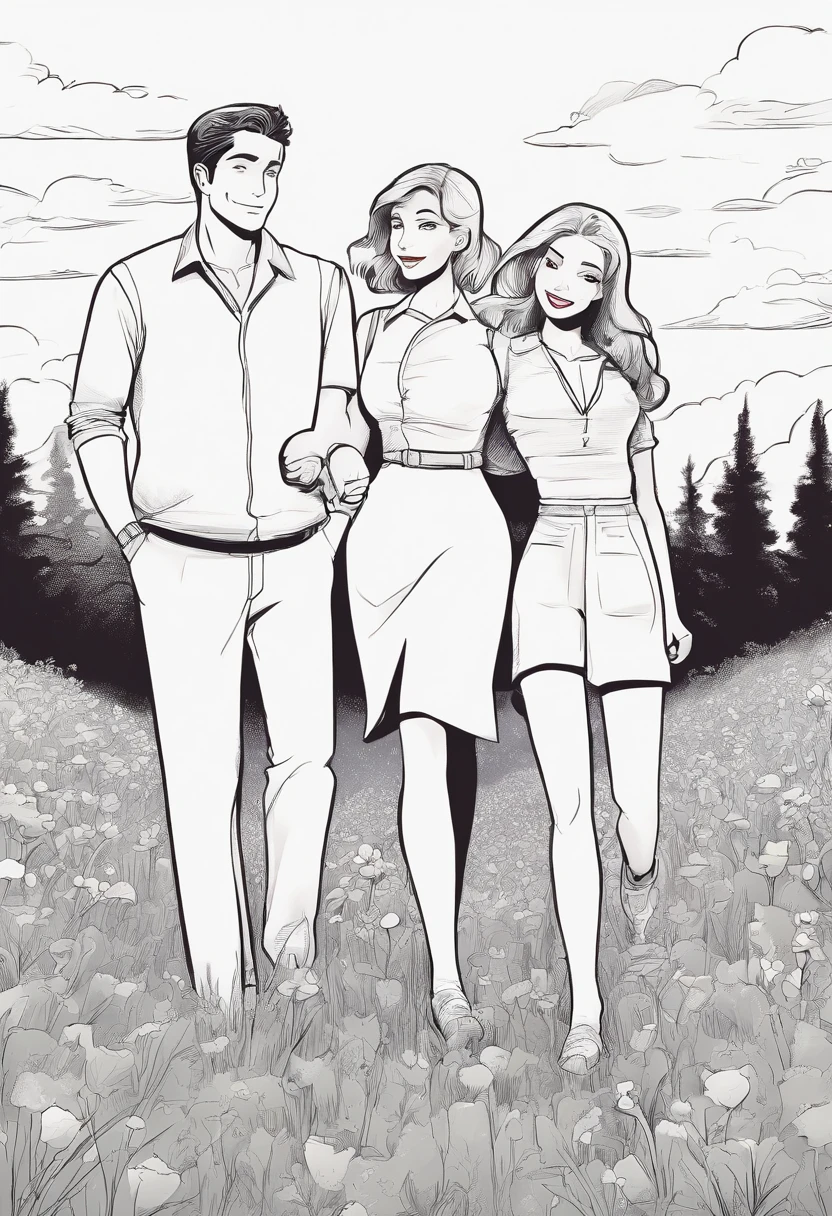 Cartoon of a couple standing in a field holding hands, Cute cartoon, Cartoon Cute