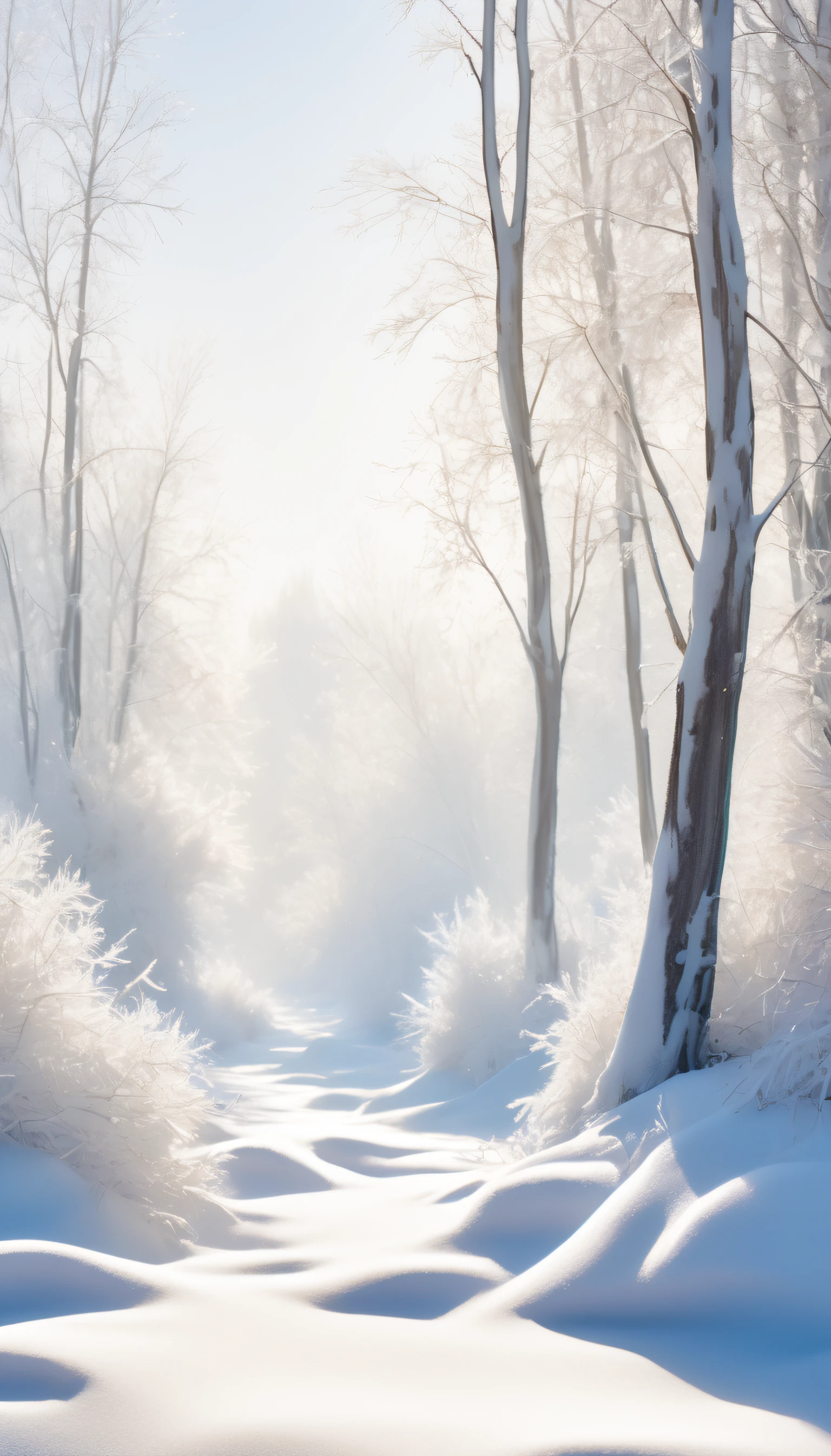 Visually stunning images showcasing the crystal beauty of winter, Artful images highlighting the interplay of light and shadows in winter, High-Definition Details, Exquisite Lighting and Shadows, Sharp Contrast, Fine Textures, Depth of Field, Balanced Color Palette