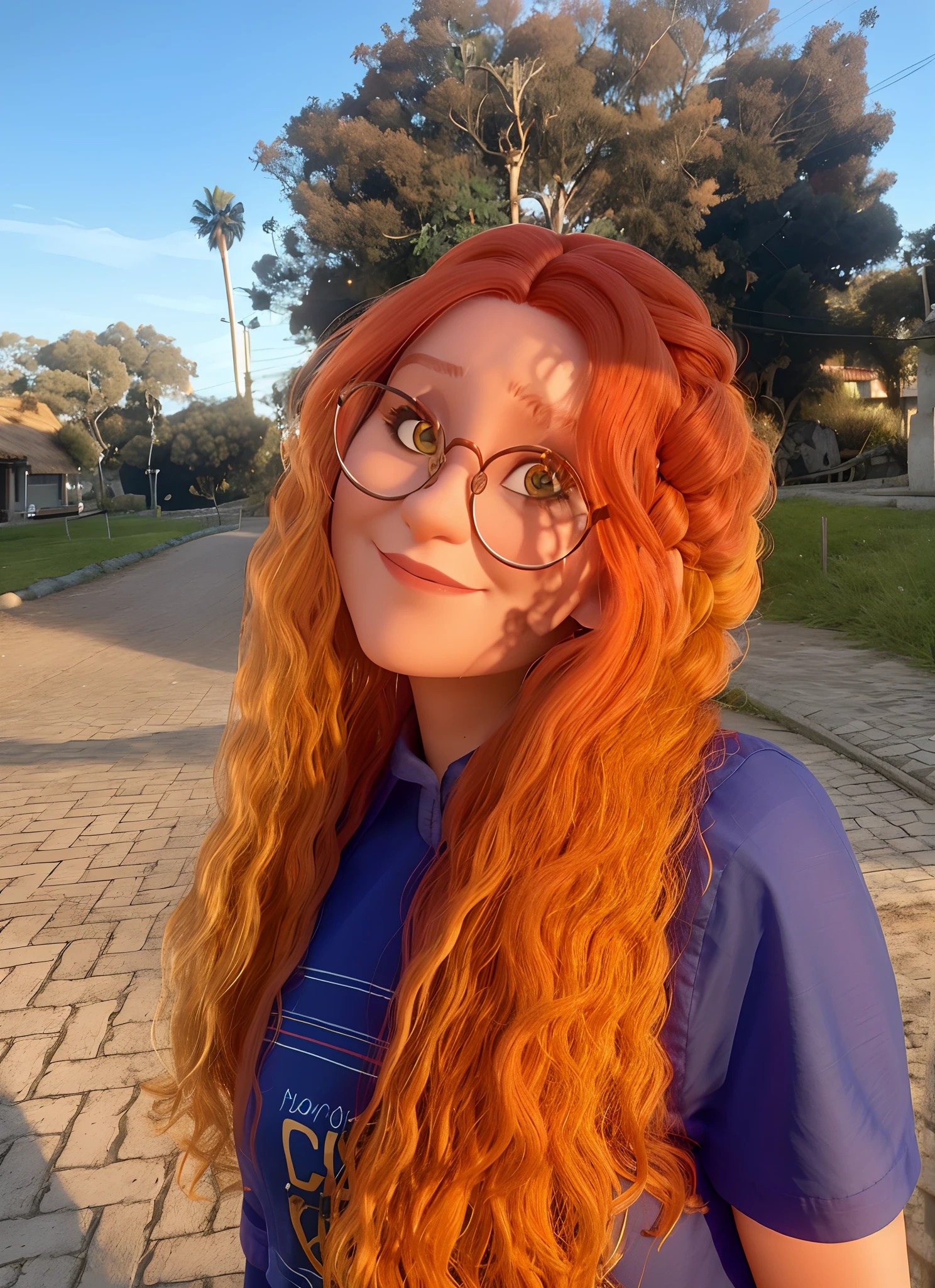 A closeup of a woman with long red hair and glasses, ela tem cabelos longos e redorange, com cabelos ruivos cacheados, longos cabelos ondulados laranja, cabelos ruivos cacheados, cabelos cacheados vermelhos, cabelos cacheados cor de cobre, longos cabelos ruivos brilhantes, cabelo laranja longo, imagem de perfil, Ela tem longos cabelos castanhos alaranjados, Directed by: Nandor Soldier, com longos cabelos ruivos