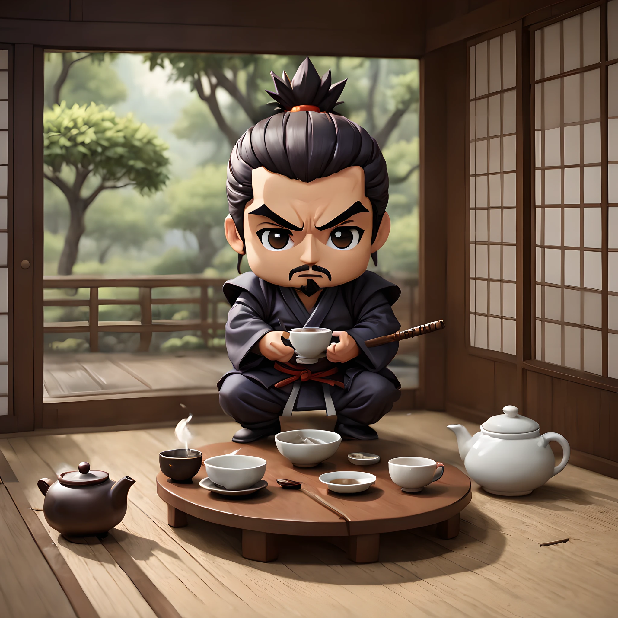 (Pixel art:1.5), (pixel theme:1.5), (chibi emote:1.5), (chibi character:1.5),(fantasy:1.5), (1japanse samurai:1.5), (Toshiro Mifune:1.5), (tea:1.5), (tea ceremony:1.5), (tearoom:1.5),