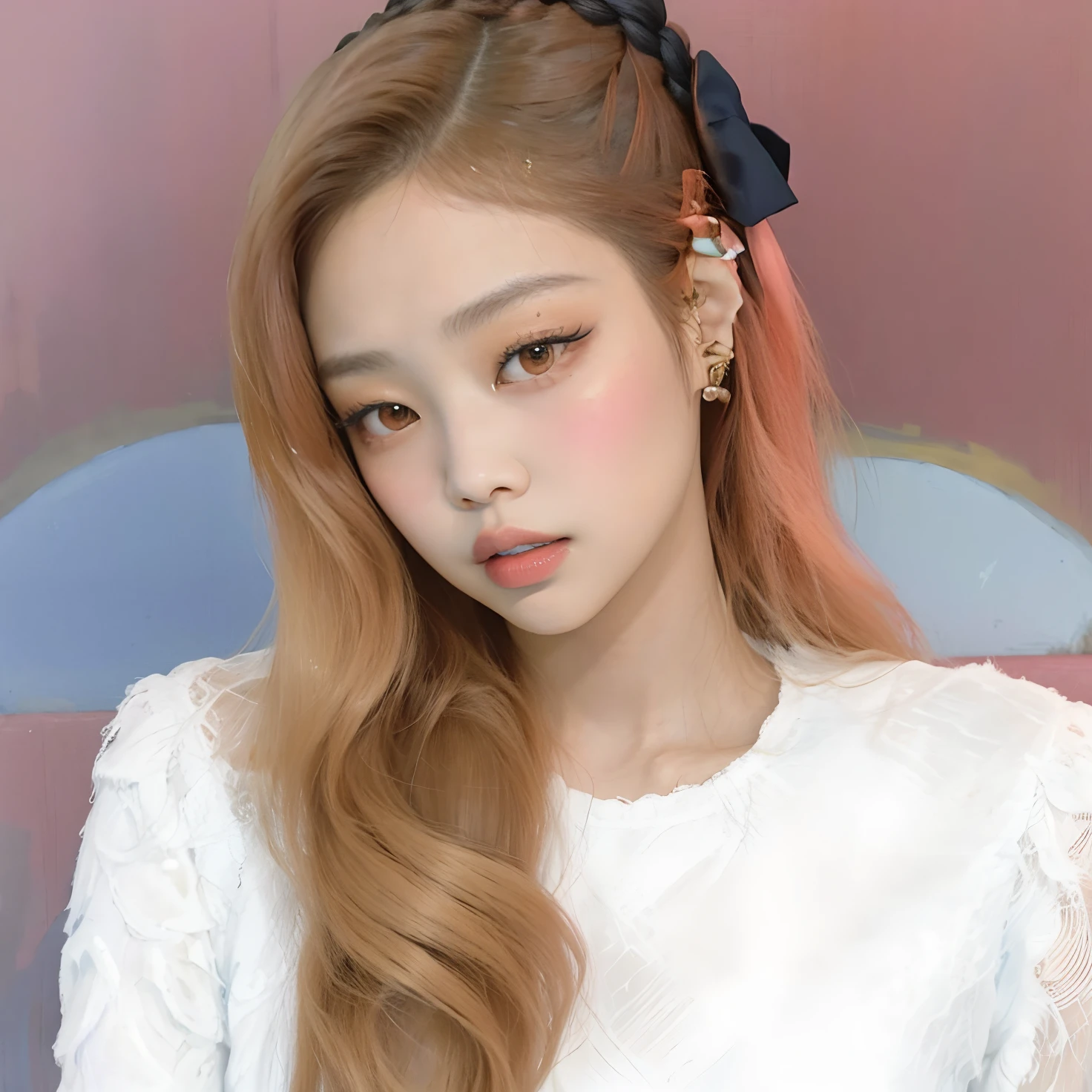 Menina de cabelos loiros com cabelo longo sentado em um carro, Parque Roseanne do Blackpink, Retrato de Jossi de Blackpink, Ulzzang, com cabelos longos brancos, com longos cabelos loiros, com longos cabelos brancos, Fotografia selfie 8k, extremely pale blond hair, Her skin is light brown, jossi do blackpink, com cabelos longos, very very pale blond hair