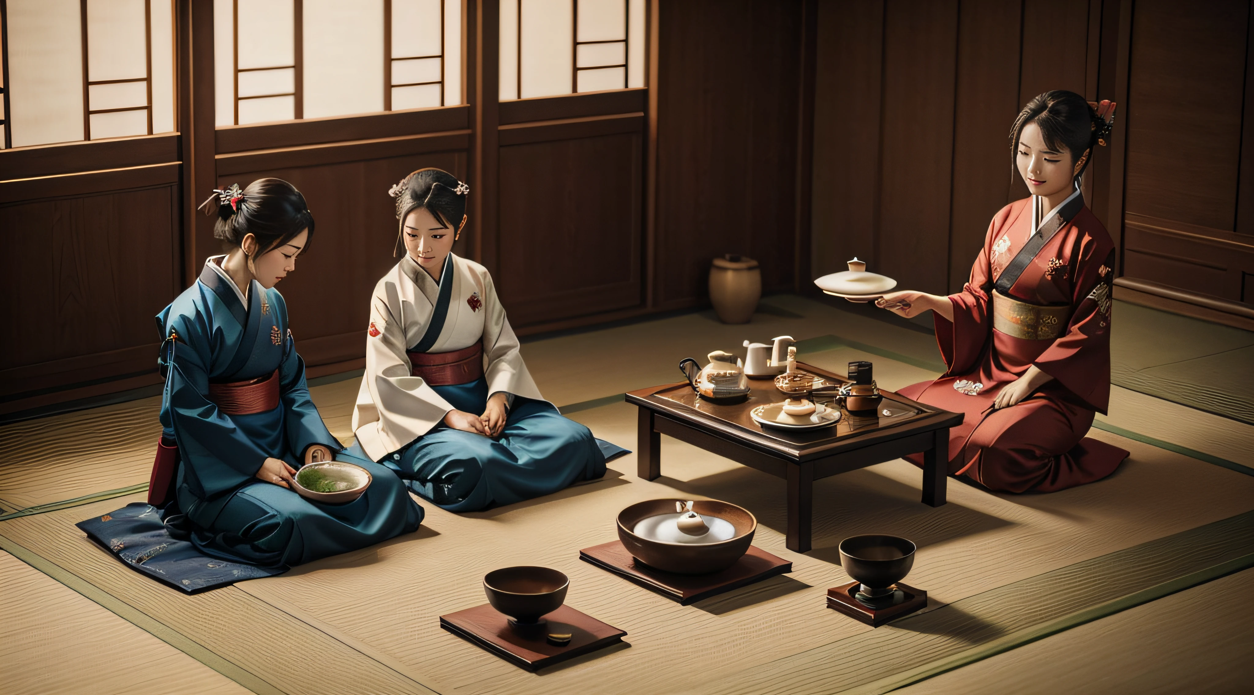 The tea ceremony in Korea 1392 Best quality, Super detail.
