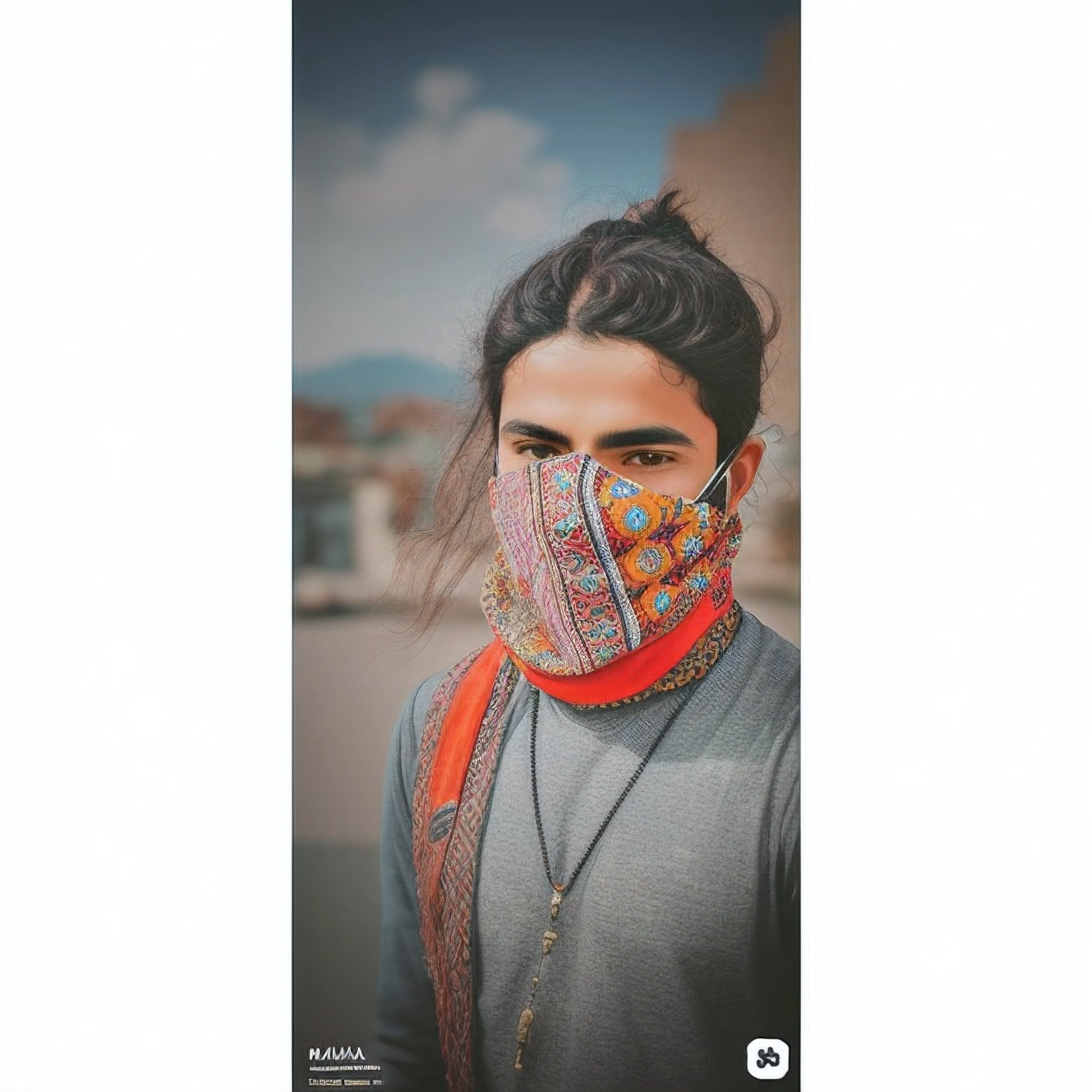 a close up of a person wearing a bandana and a face mask, portait photo profile picture, facebook profile picture, with instagram filters, very very low quality picture, bandana, instagram filter, picsart, front profile!!!!, by Naza, inspired by Fathi Hassan, profile picture 1024px, inspired by Amir Zand, highly detailed # no filter