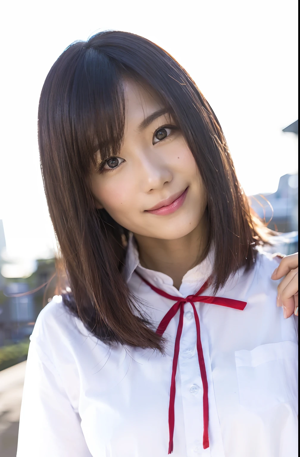 1人、Japan Idols、Atsuko Maeda、happiness、a smile、(Super Time:1.2)、((student clothes:1.2))、RAW Photography、(Photorealsitic:1.37、realisitic)、High-definition CG integrated 8K、Viewer's Perspective、(((When viewed from the front) )))、(HQ Skin:1.8、shiny skins)、8k UHD、Digital SLR、Soft Lighting、hightquality、Film Grain、FUJIFILM XT3、((The upper part of the body:1.6))、(Professional Writing:1.6)