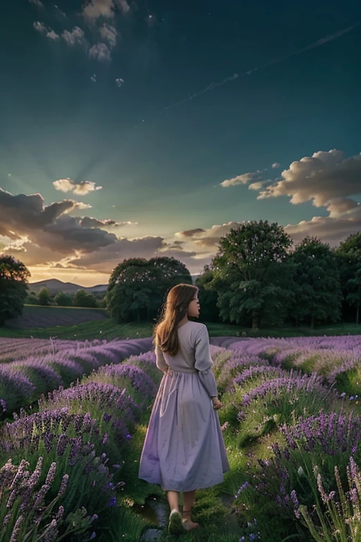 Beneath a lavender sky that softly weaves,
A tranquil meadow where wildflowers breathe.
A gentle stream, its laughter fills the air,
Reflecting clouds, a world beyond compare.
In the hush of twilight, dreams come alive,
A scene of wonder, where spirits thrive.