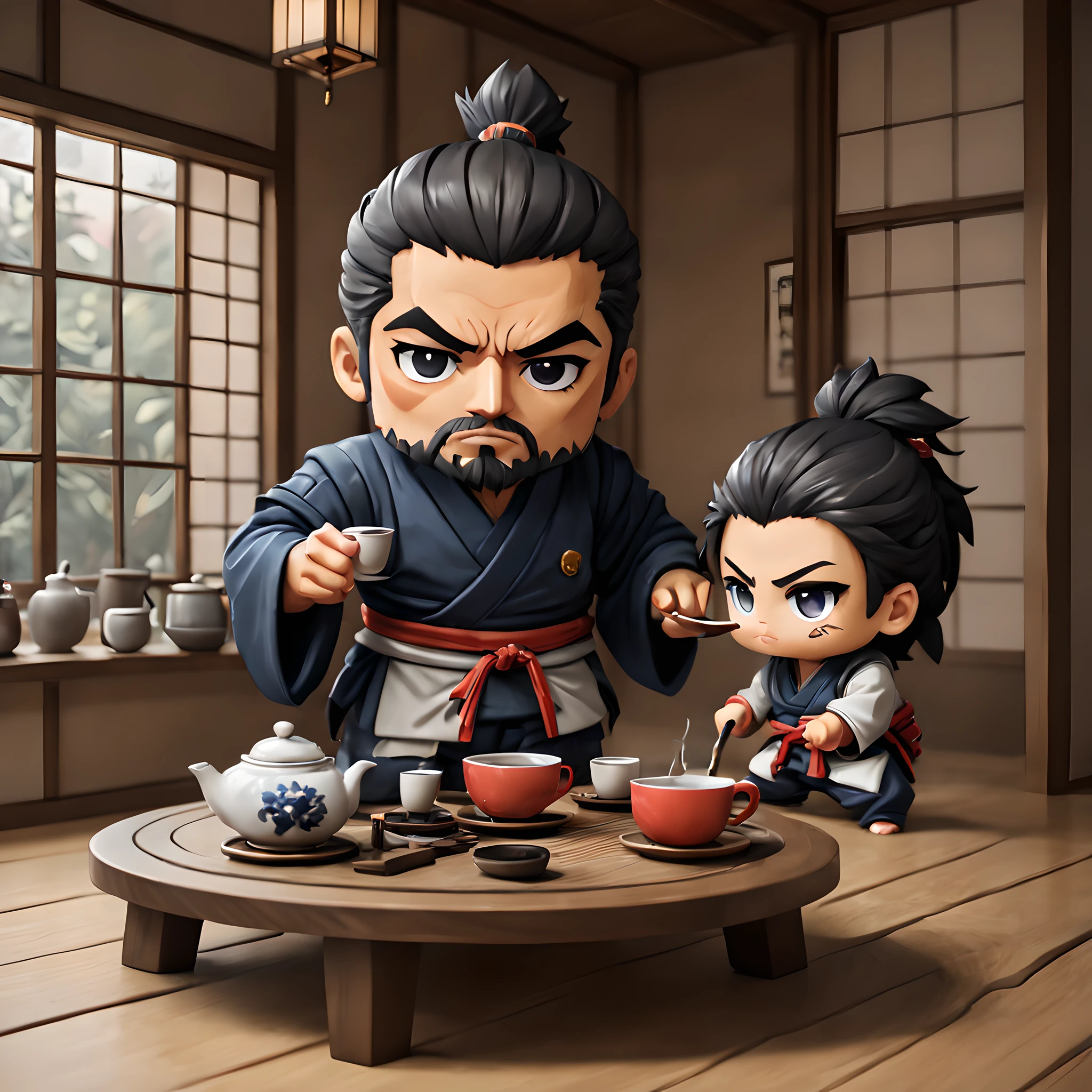 (Pixel art:1.5), (pixel theme:1.5), (chibi emote:1.5), (chibi character:1.5),(fantasy:1.5), (1japanse samurai:1.5), (Toshiro Mifune:1.5), (tea:1.5), (tea ceremony:1.5), (tearoom:1.5),