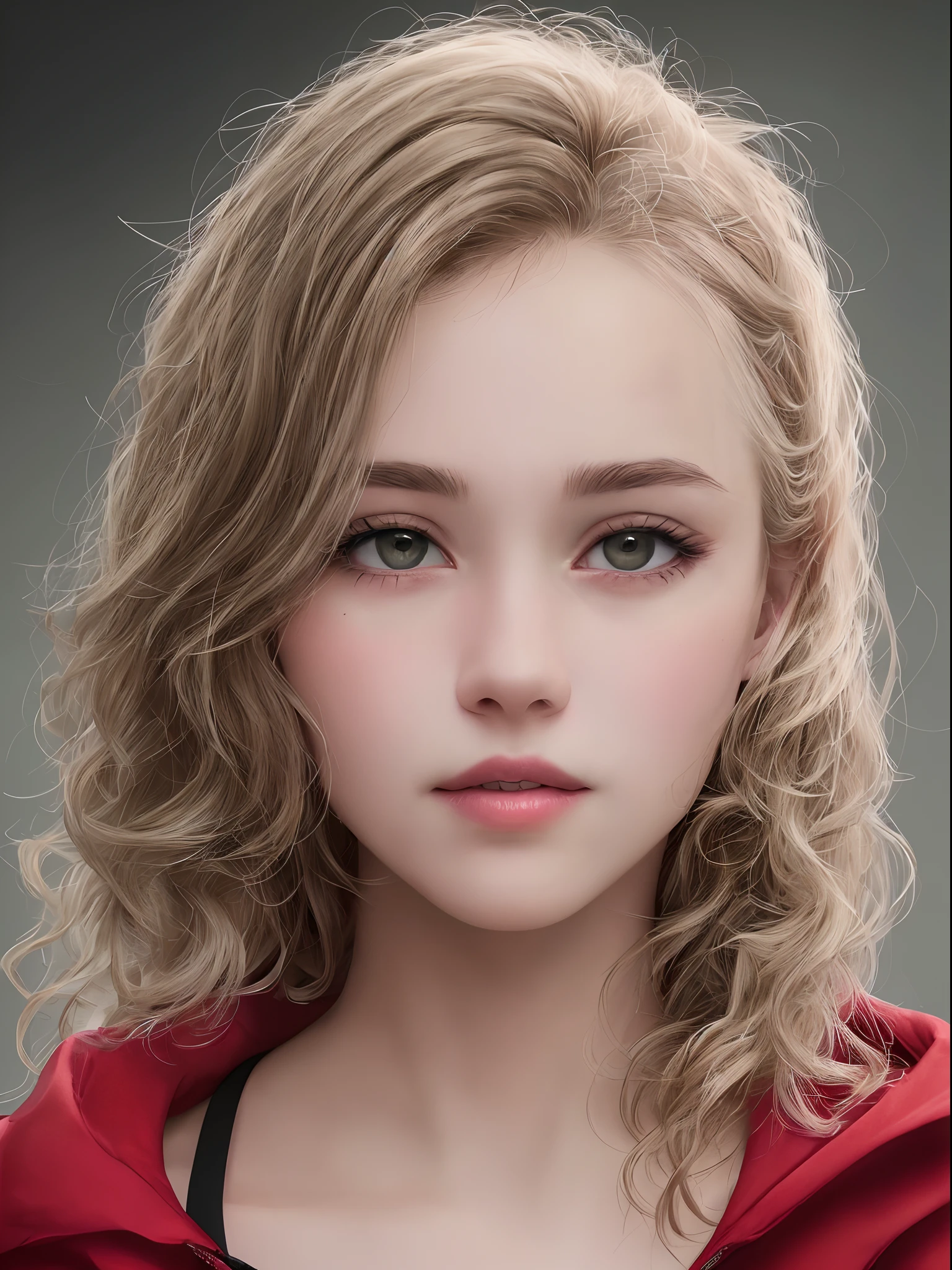 A girl with wavy brown hair and bleached highlights underneath, brown eyes, wearing braces, slightly round face, wears eyeliner, and wears a black windbreaker. (best quality, 4k, highres, masterpiece:1.2), ultra-detailed, realistic:1.37, vivid colors, portraits, natural lighting