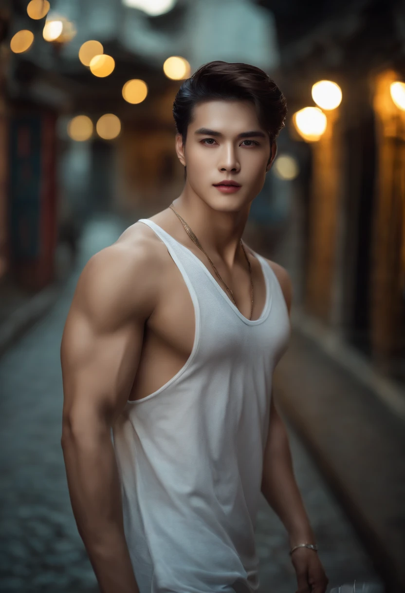 Best quality, masterpiece, ultra high res, (((photorealistic))), raw photo, in the dark, deep shadow, low key, cold light, man face, 1 man, 1man, man, Jaws firm, no mustache and beard, thin eyebrows, thin lips, Eye shape like a snake's eye, realistic, Male shoulders, Muscular, short hairstyle, broad shoulders, black hair, tan skin, angry face, cool face, bad boy vibe, carrying a black, smirk face, masculine, look cool, cool face, mainly face, full body portrait, Night city background, sharp eye, tan skin, Look like a Filipino boy, brown eye, looks 19 years old, 19 years old, real, Handsome. Topless , naked , ((nude))  , full body view , penis , big fat ass