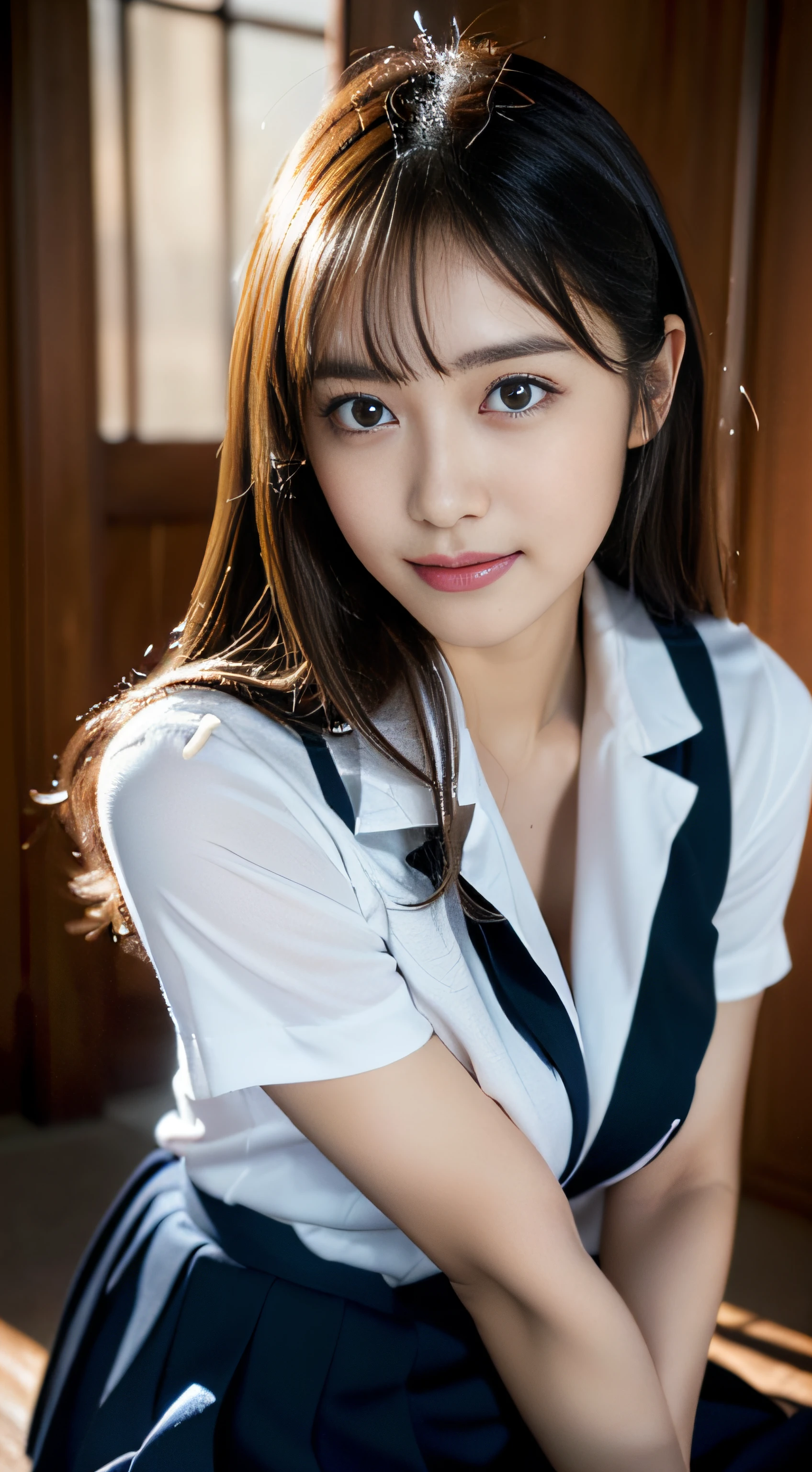 So cute like an idol、16歳のYoung faceのhigh school student少女, Young face、Smiling Kindly、High School Cultural Festival、Cultural Festival Live、、Cleavage-revealing design、Singing on the gymnasium stage、In front of the students、Full body portrait、 Natural light、Accurate、Anatomically correct、Textured skin、front lighting、f/1.0mm、fujifilm G FX 50R、Super Detail、 Attention to detail、highest quality、High resolution、Real、realism、Raw photo、Genuine、masterpiece、Guitar Heroine、high school student、Live at the gym