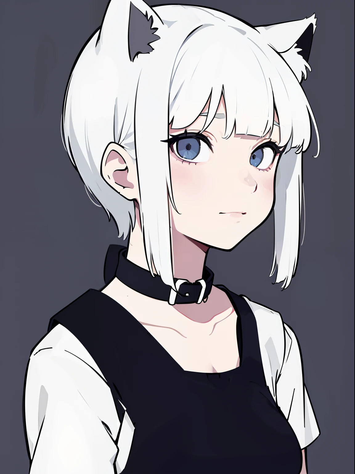 (Big sister),side portrait,Mature women,((Small Chest)),(High cold),listless, Not interested, monochrome, Blank stare,Cool beauty, looks away, half lidded eyes, Indifferent expression, Chic tomboy, black and white portrait, Bored, apathy, loner,(Alone),wispy bangs,The texture is straight,head portrait,(White hair),(Short hair),Hey, Hey, Smile,((Halter vest)),(Splayed bangs),(White gloves),(Hands in front of chest),(Cat Ear)