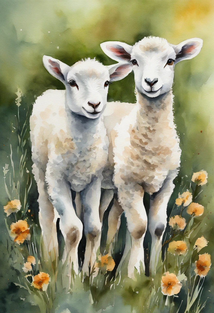 Lambs, hand drawn, cute canvas art