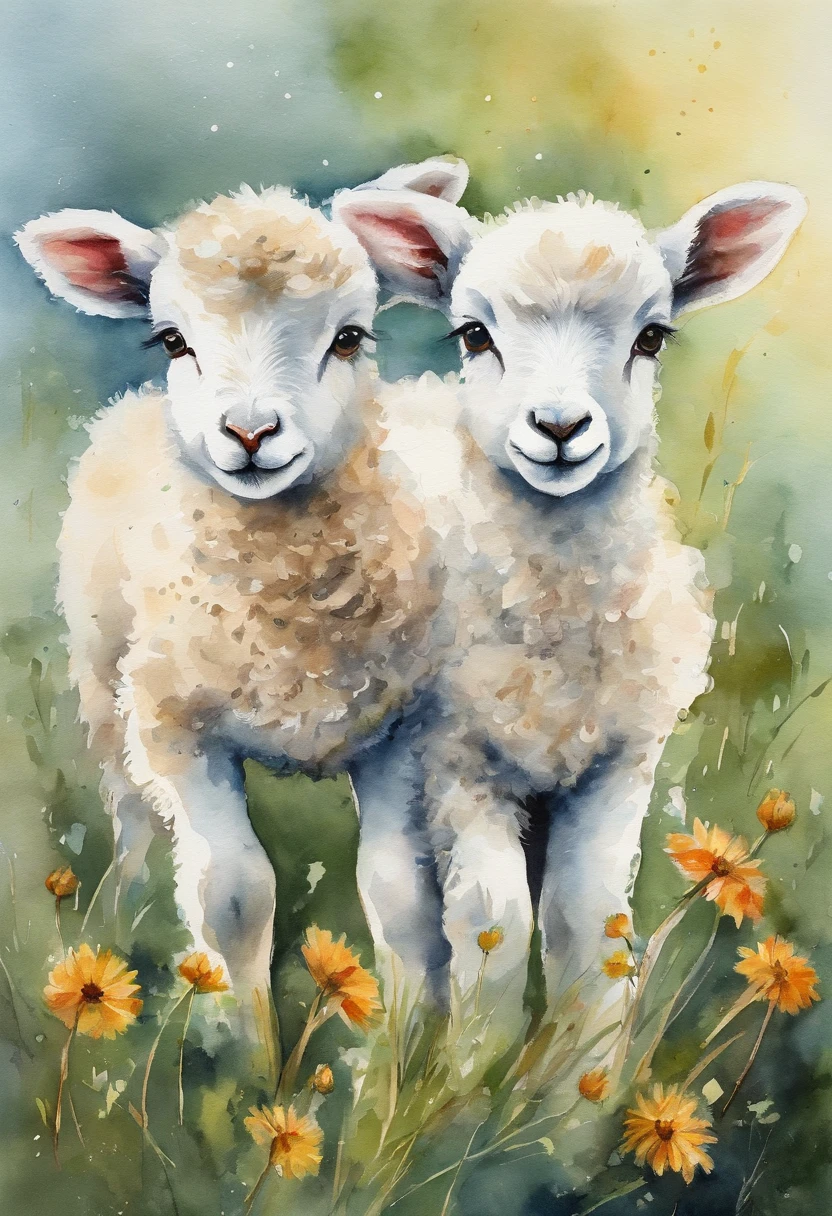 Lambs, hand drawn, cute canvas art