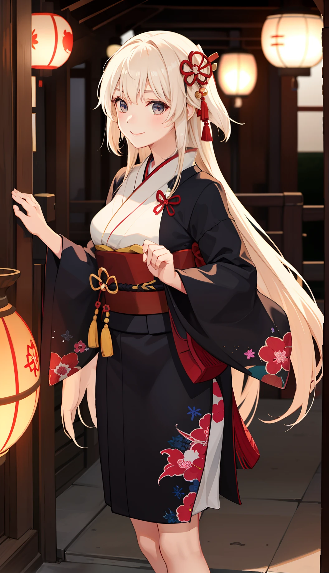 1girl in、A smile、Japanese、Japanese dress、kimono、、(small tits)Chilarism、movement、