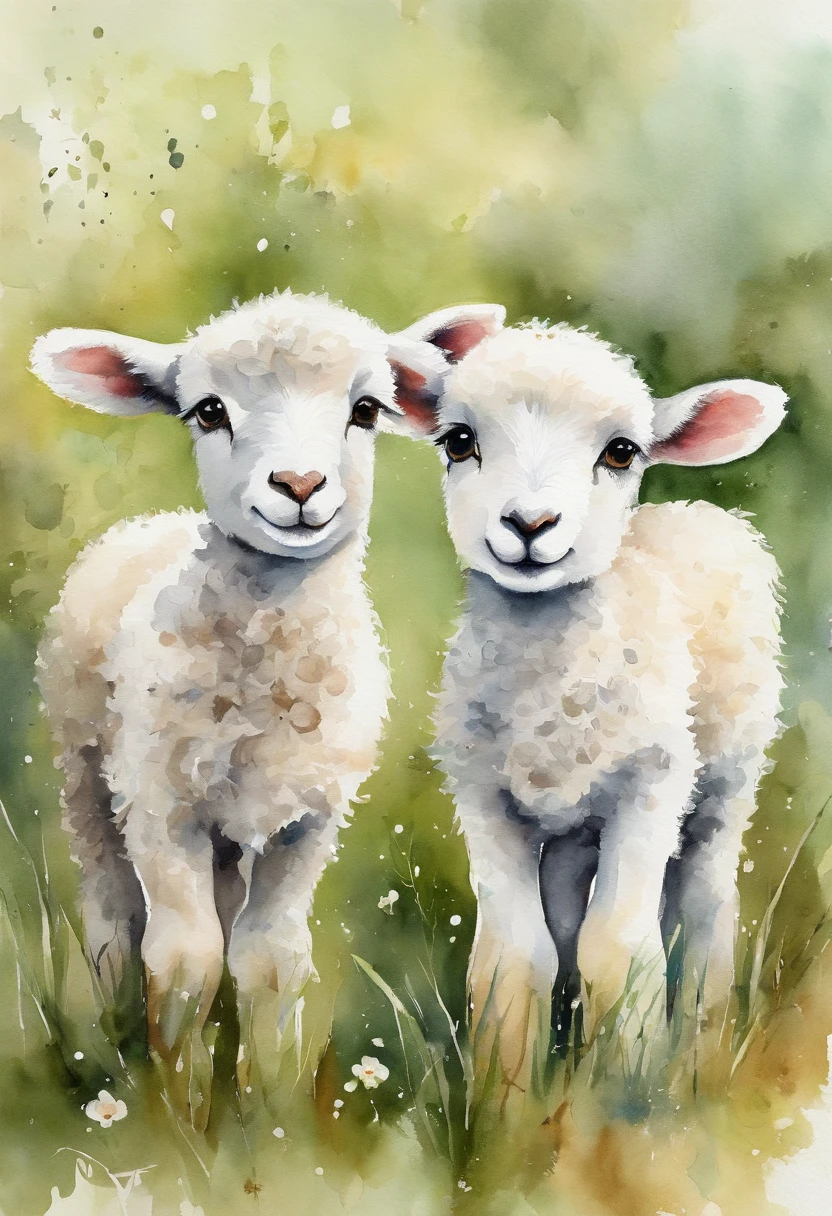 Lambs, hand drawn, cute canvas art, soft detail, big eyed, adorable