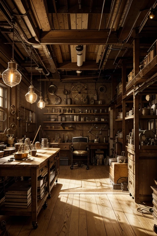In the heart of an inventor's lab, a symphony of innovation unfolds. Cogs and gears turn in rhythmic precision, while bubbling concoctions emit an ethereal glow. Shelves groan under the weight of curiosities and contraptions, their secrets waiting to be revealed.
A grand oak desk, strewn with blueprints and parchment, serves as the inventor's command center. A ceiling adorned with hanging sketches and flying prototypes captures the essence of creativity. The air hums with the buzz of experimentation, as Tesla coils crackle with electric arcs, and a clinking sound of tinkering fills the space.
Surrounded by his mechanical companions, the inventor's laboratory is a haven of limitless possibility, where dreams and ideas come to life.
