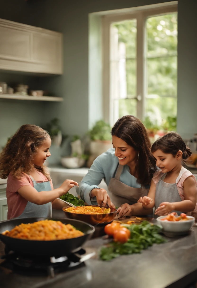 Mom and cook,Bright tones,the background is clean