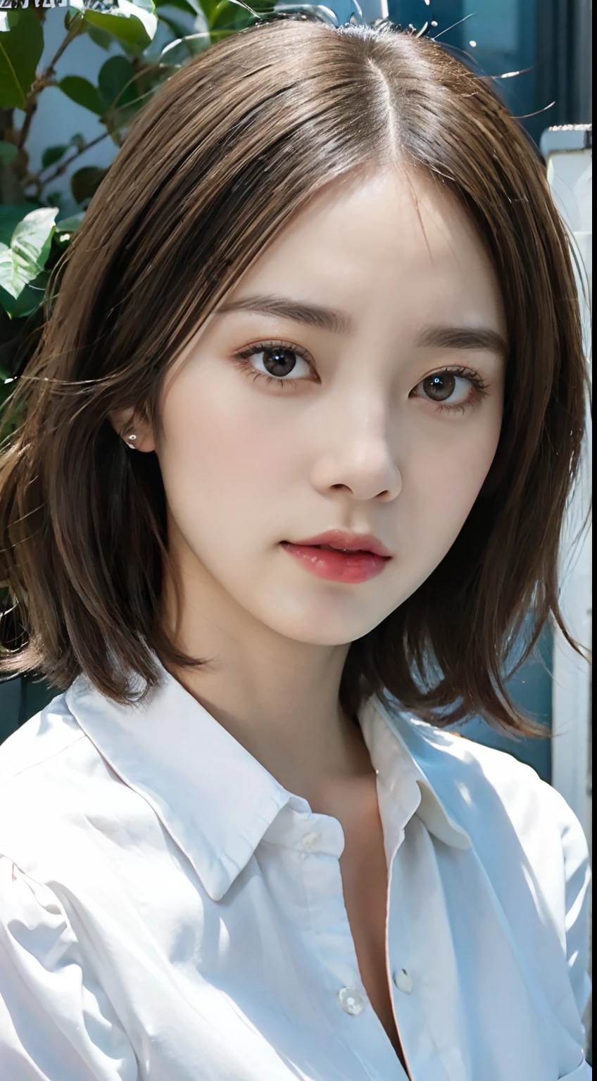 masutepiece, Best Quality, (Realistic, Photorealsitic:1.37), 8K, extremely delicate and beautiful, amazing, finely detail, Official art, absurderes, unbelievable Ridiculous, huge filesize, Ultra-detailed, Extremely detailed, Beautiful detailed girl, extremely detailed eye and face, Beautiful detailed eyes, Light on Face, NSFW, 1girl in, Looking at Viewer, (Perfect female figure), (Eliza Ikeda:2.0、with round face), (Shorthair), Full body, ((large breasts under a button shirt with a collar,,,,,,,,,,,,,,:1.5、、shirt tucked in)), Standing, Office Lady Uniform,a necklace、piercings、 pencil skirts, Collared shirt,wearing a vest、, Feminine Expressions, ulzzang -6500-v1.1、((full body Esbian、From the knee up、Backward posture、hip lines、ty、houseplant、Glasses with thin silver rims:2.0、personal computers,a necklace、piercings、ty、s Office、information、salaryman))