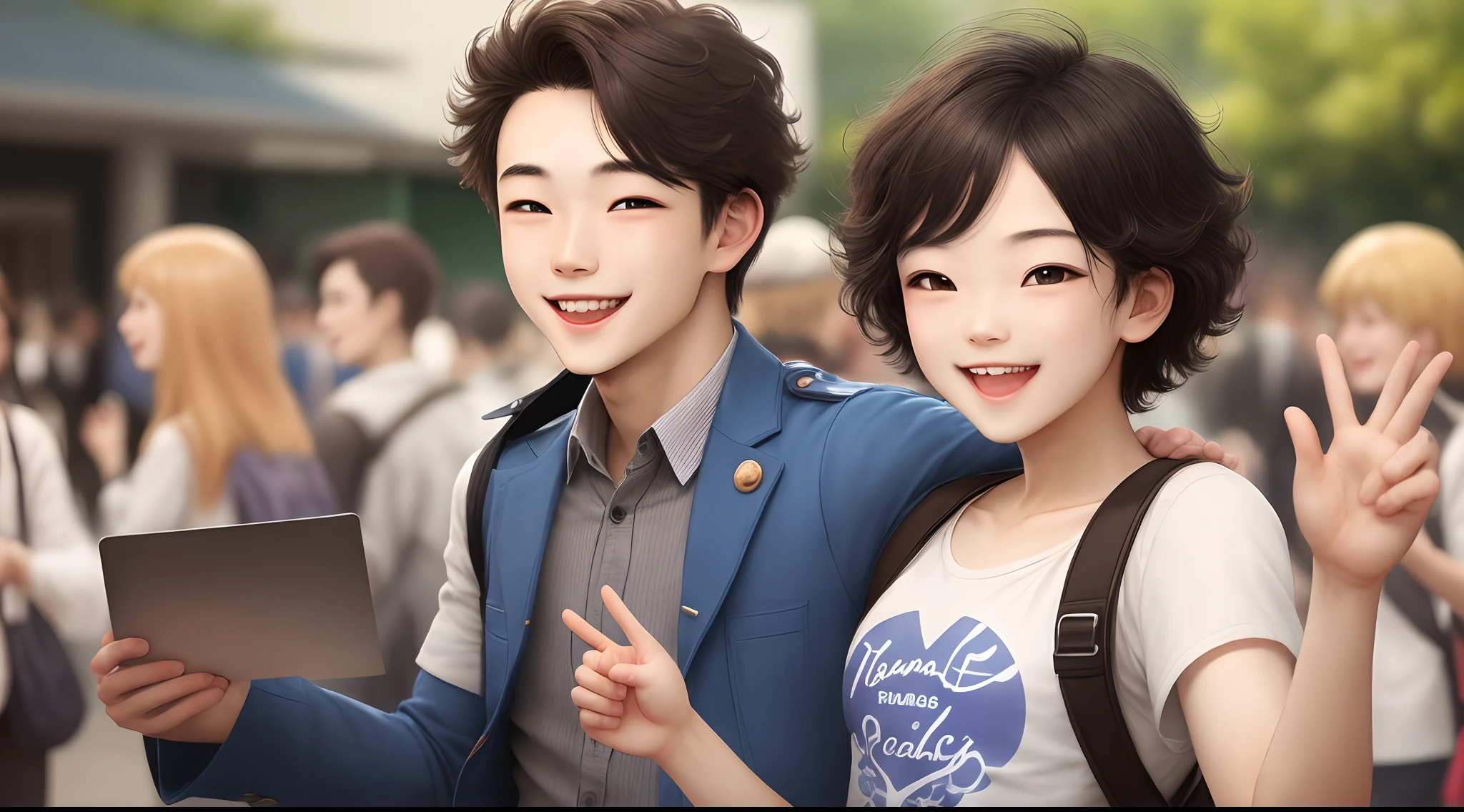 Young man doing peace cheerfully
