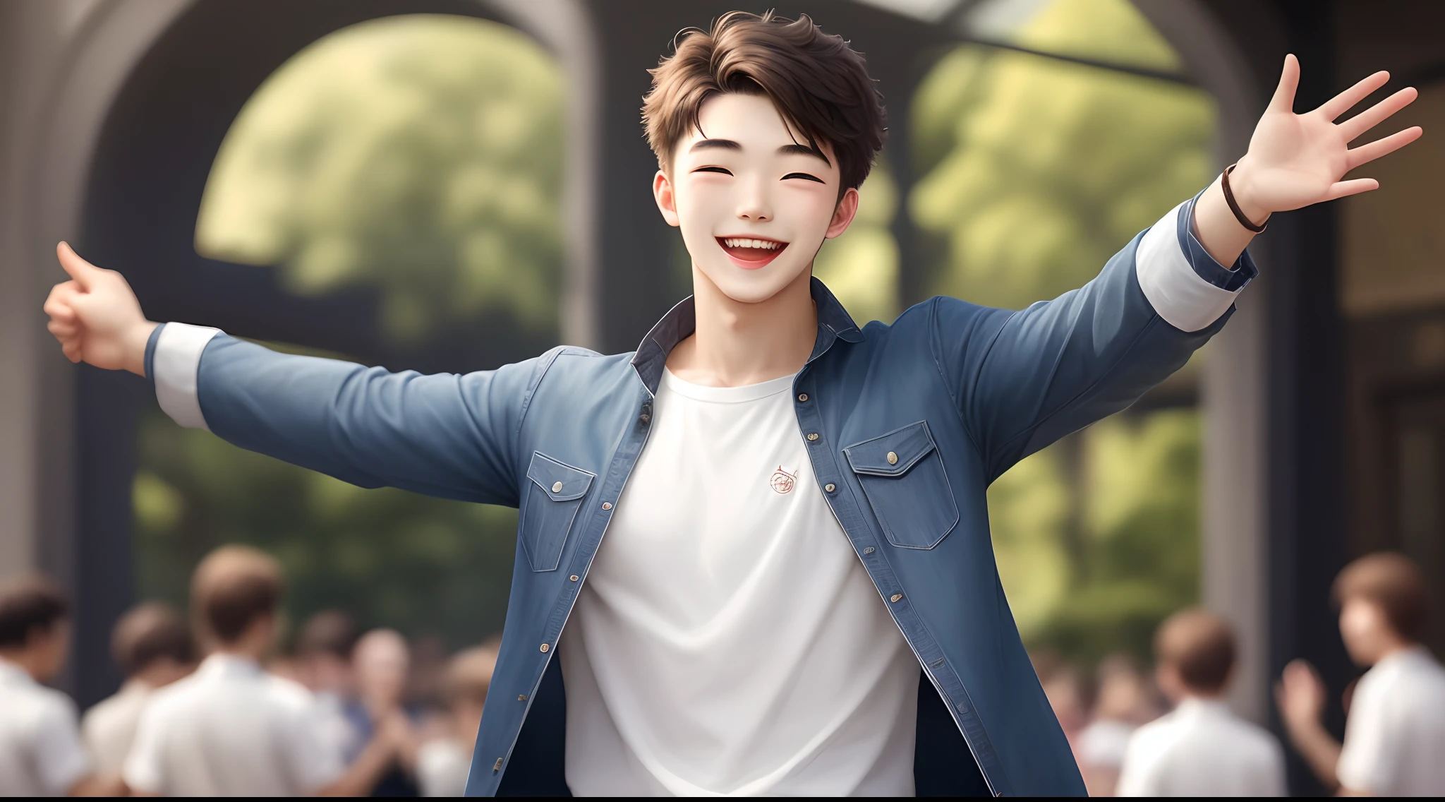 Young man doing peace cheerfully