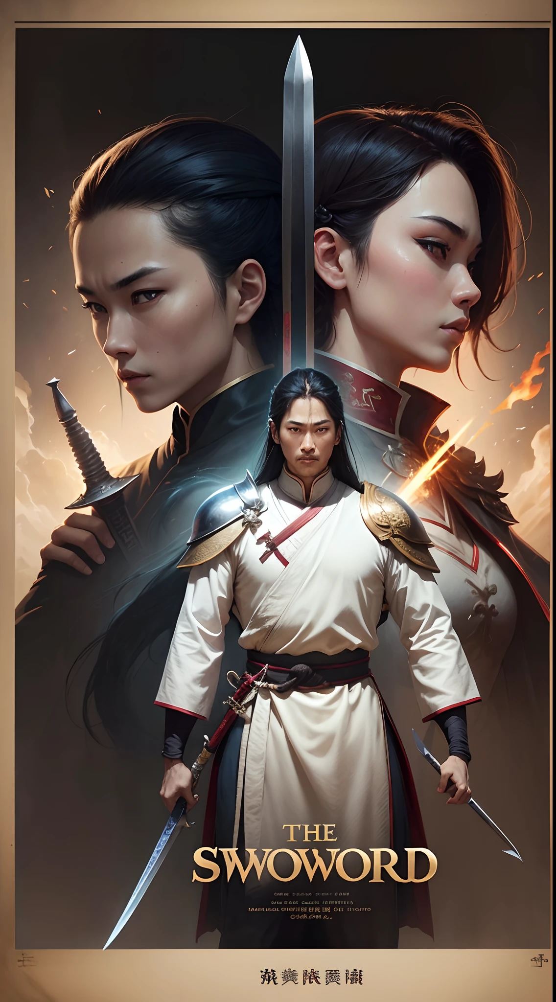 The sword,big sword,epee,a sharp sword,Chinese martial arts,filmposter,poster for,English,Huge, Eye-catching headline text