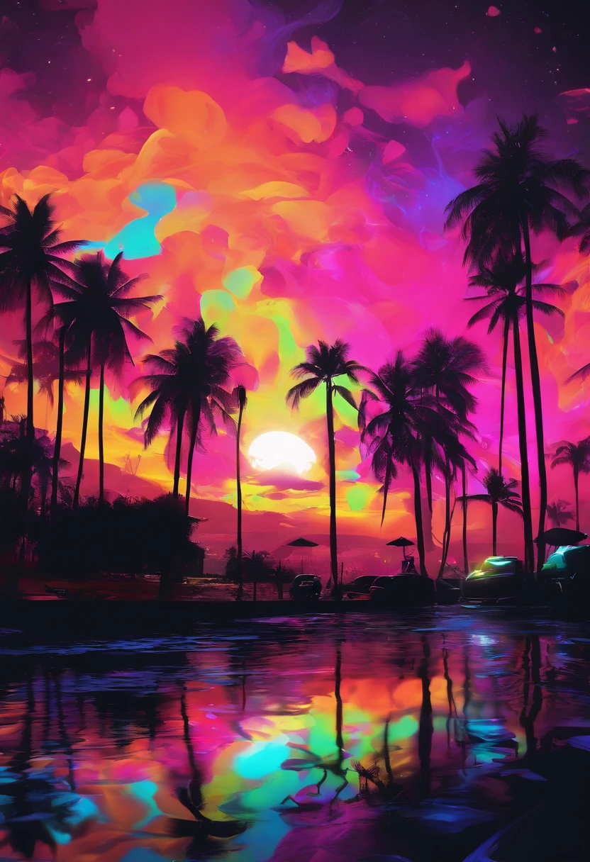 Splatoon　Bold neon colors, Splash Art, Splattered neon colors, (Iridescent glowing smoke) ((Motion Effect)), Best Quality, Wallpaper Art, nffsw, Center Image, M Schiffer Art, ((Flat color)), (cel-shading style) Very bold neon colors, (High color saturation) sloping, Psychedelic environment