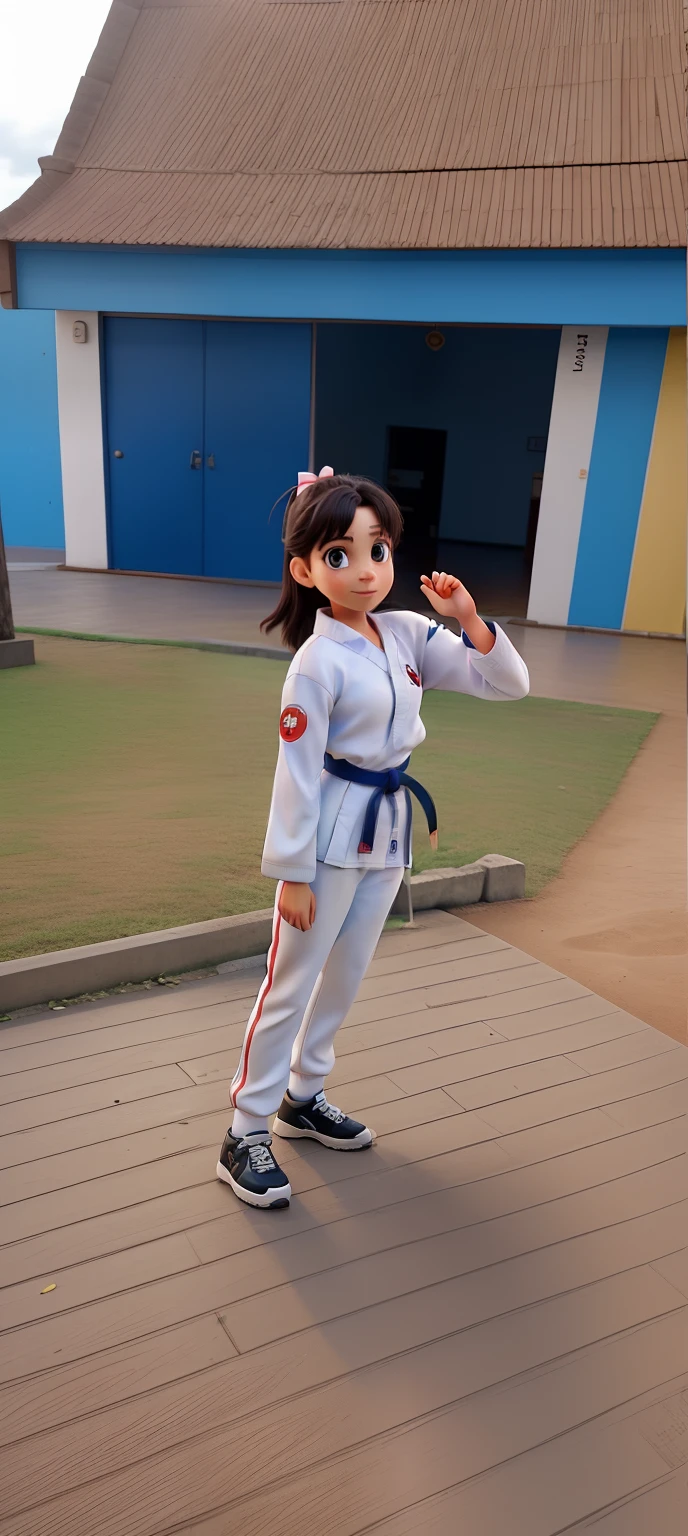 There's a girl in a karate outfit posing for a picture, karate outfit, Karate, posando pronto para uma luta, vestindo um gi branco, andrea rocha, edu souza, Karate Pose, icaro carvalho, Directed by: Luis Miranda, Directed by: Willian Murai, faixa branca, Directed by: Felipe Seade, fazer artes marciais, inspirado em Samuel Silva