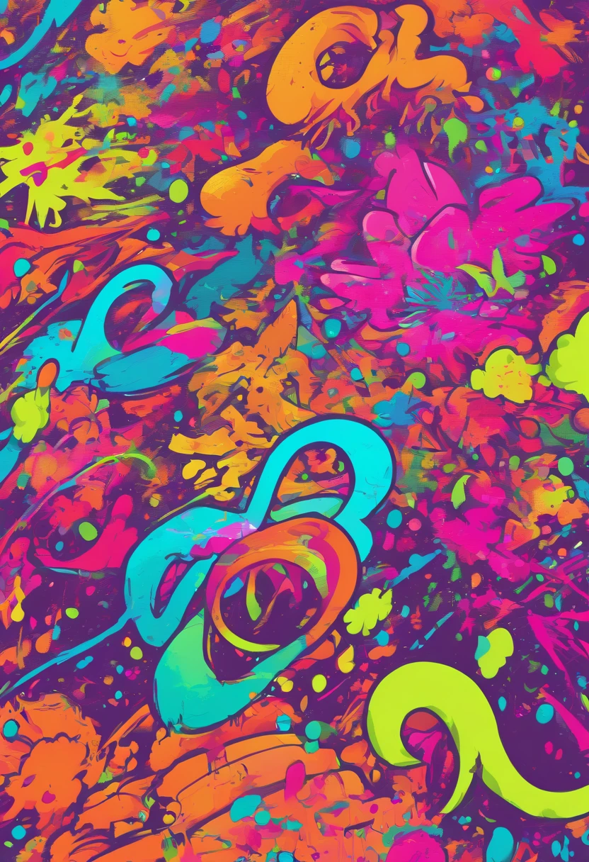 Splatoon Bold neon colors, Splash Art, Splattered neon colors, (Iridescent glowing smoke) ((Motion Effect)), Best Quality, Wallpaper Art, nffsw, Center Image, M Schiffer Art, ((Flat color)), (cel-shading style) Very bold neon colors, (High color saturation) sloping, Psychedelic environment