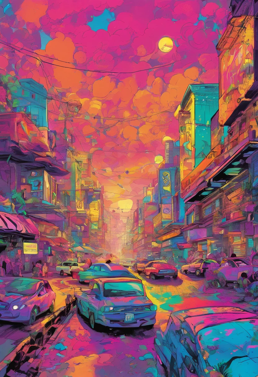 Splatoon Bold neon colors, Splash Art, Splattered neon colors, (Iridescent glowing smoke) ((Motion Effect)), Best Quality, Wallpaper Art, nffsw, Center Image, M Schiffer Art, ((Flat color)), (cel-shading style) Very bold neon colors, (High color saturation) sloping, Psychedelic environment