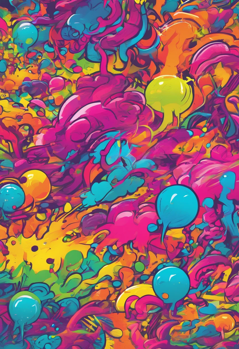 Splatoon Bold neon colors, Splash Art, Splattered neon colors, (Iridescent glowing smoke) ((Motion Effect)), Best Quality, Wallpaper Art, nffsw, Center Image, M Schiffer Art, ((Flat color)), (cel-shading style) Very bold neon colors, (High color saturation) sloping, Psychedelic environment