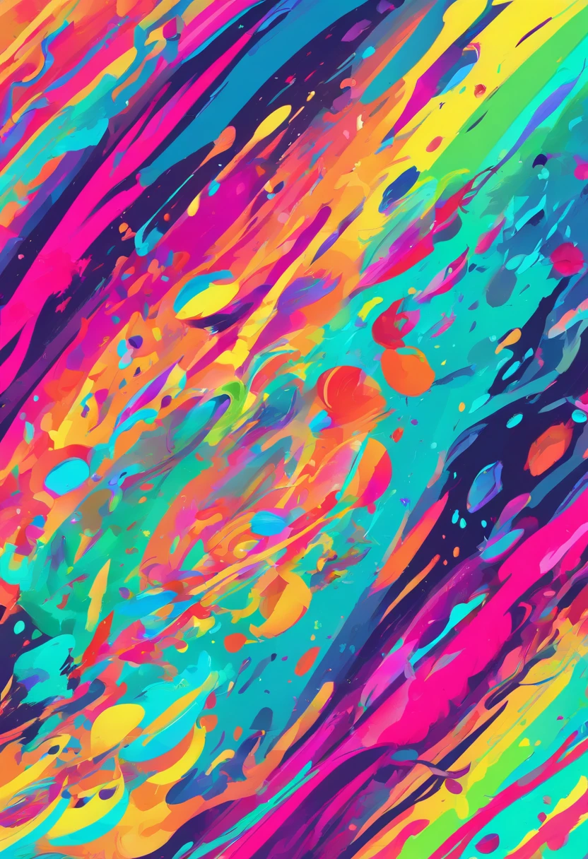 Splatoon Bold neon colors, Splash Art, Splattered neon colors, (Iridescent glowing smoke) ((Motion Effect)), Best Quality, Wallpaper Art, nffsw, Center Image, M Schiffer Art, ((Flat color)), (cel-shading style) Very bold neon colors, (High color saturation) sloping, Psychedelic environment