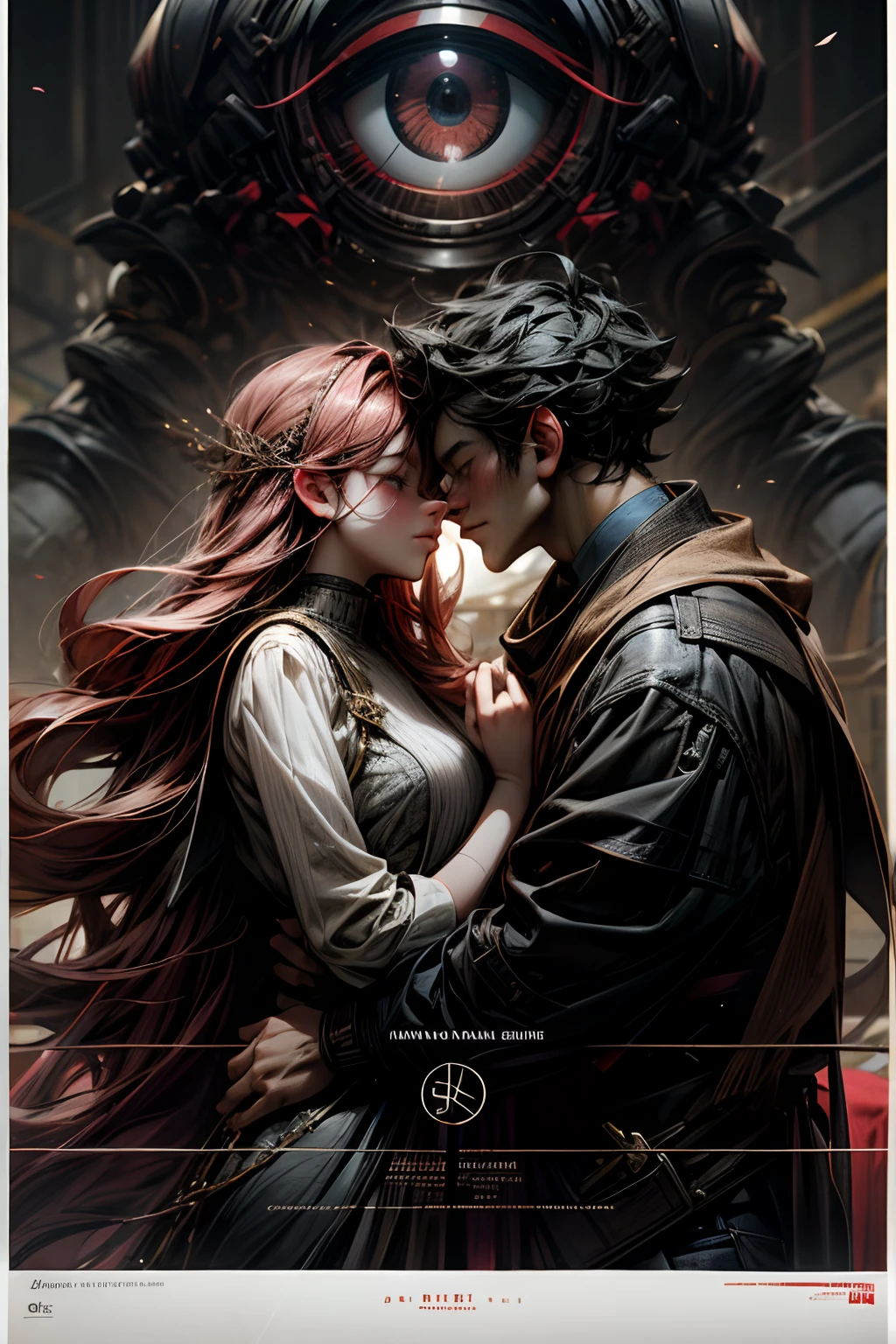 Romantic couple kissing in the wind,filmposter,poster for,charactor,Huge, eye-catching title text