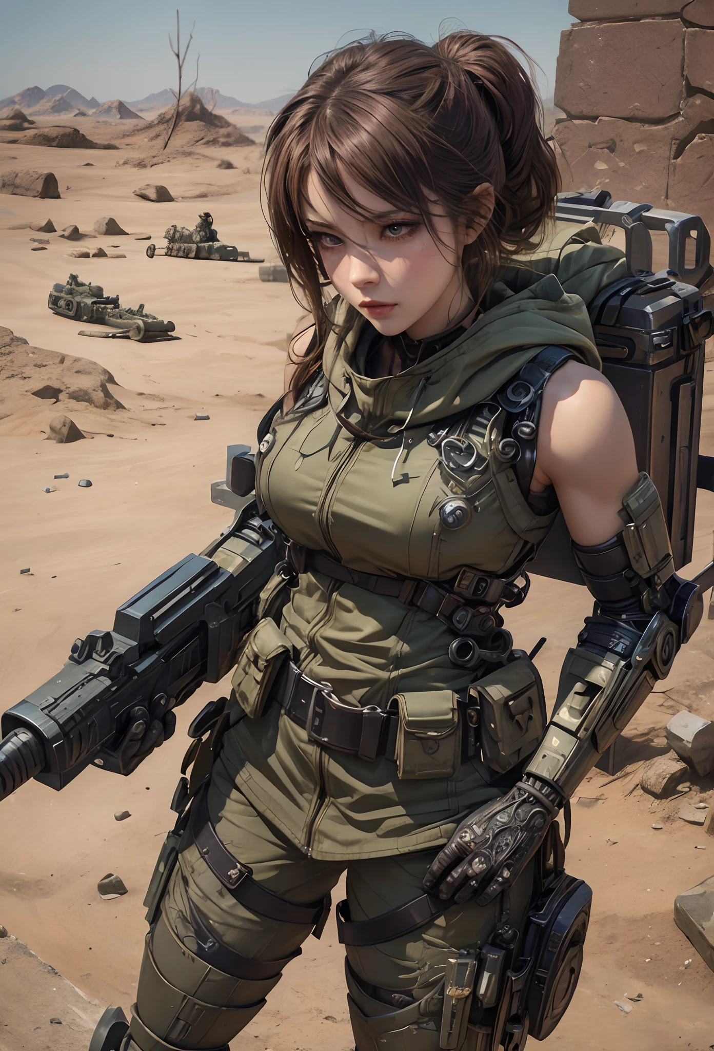 (Detailed illustrations,Very detailed and detailed drawing,Delicate lines with slow and rapid,Realistic texture expression),[Color tressed main line],(Martian battlefield [Desert Ruins]),[独奏],HENTAI ((ANIME) BIONICGirl) Beauty (14years))((well-muscled)) [SKINNY],cyborgs [MACHINEARMY Mobile Infantry Military],Bullet belt [Hood cloak [Brute knife]] [Heavy Mace [javelin]] [[Shells Mortars Grenades]],gravure [[catfight]] Battle Damage,[retro-futuristic],(Intricate and beautiful decoration [Dense detail]),(Fine and beautiful skin expression [Transparency]),[Perfect eye details (Iris beautifully drawn in every detail)[Jewel-like eyes]],[long and beautiful eyelashes],[Meticulously drawn hair [More on beautiful and shiny hair]],(Perfect hand details [Beautiful fingers without breakdowns [Beautiful nails]]),(Perfect Anatomy(Perfectly proportioned))[[Full body like]],[[Design built to the highest level]][Ideal color coordination(Accurate simulation of light-material interactions)],([Precision Detail](detaileds,high-detail)),[Visual art that conveys a sense of narrative].