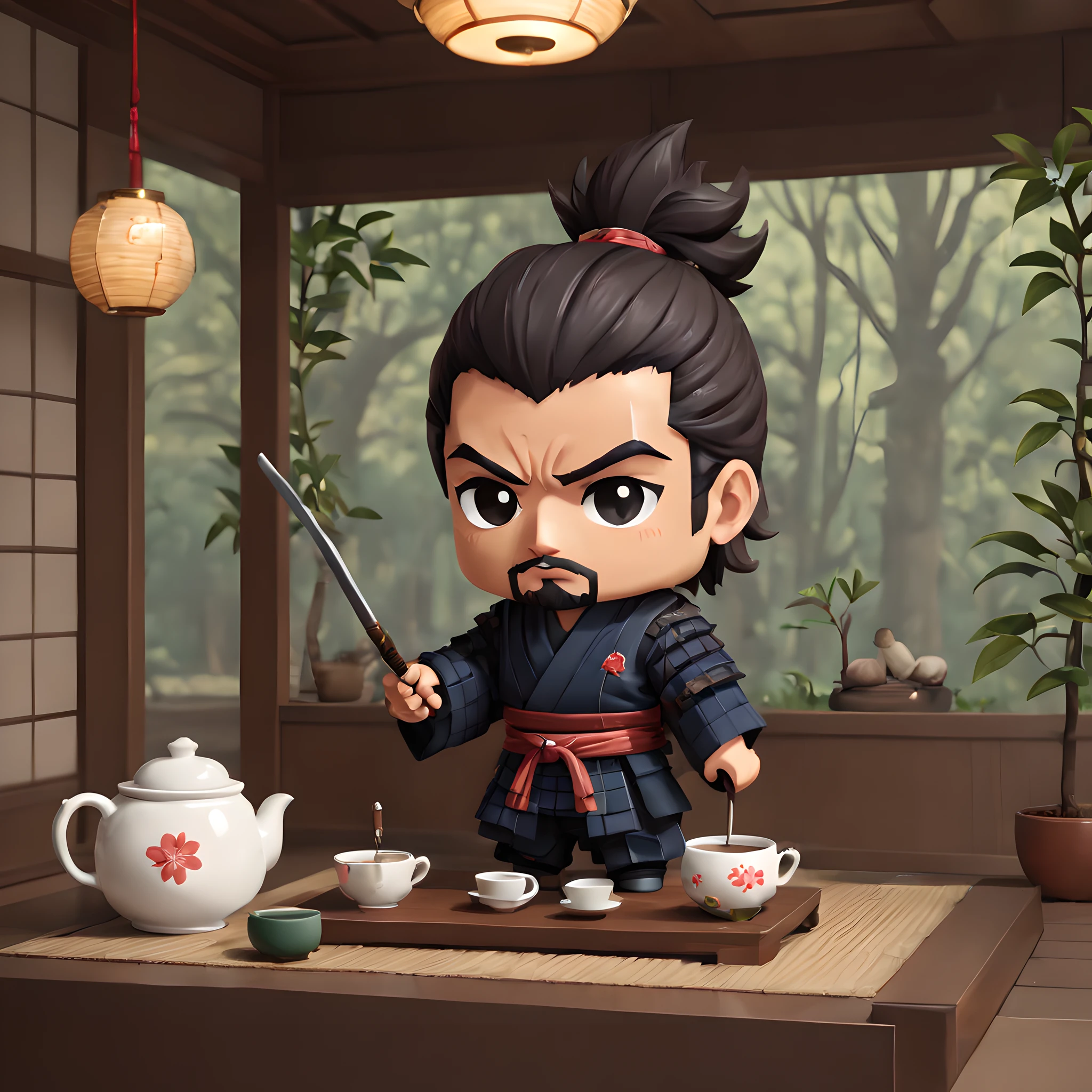 (Pixel art:1.5), (pixel theme:1.5), (chibi emote:1.5), (chibi character:1.5),(fantasy:1.5), (1japanse samurai:1.5), (Toshiro Mifune:1.5), (tea:1.5), (tea ceremony:1.5), (tearoom:1.5),