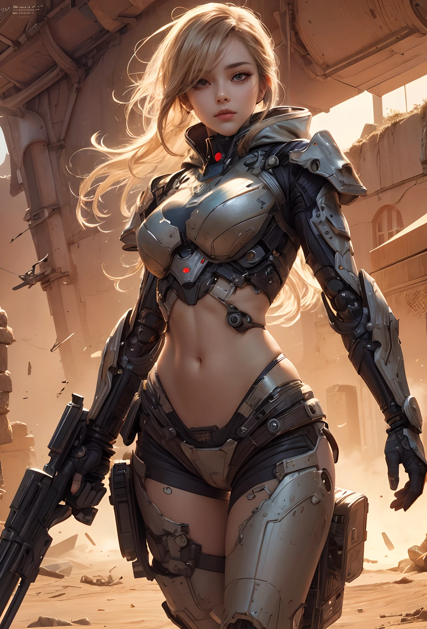 (Detailed illustrations,Very detailed and detailed drawing,Delicate lines with slow and rapid,Realistic texture expression),[Color tressed main line],(Martian battlefield [Desert Ruins]),[独奏],HENTAI ((ANIME) BIONICGirl) Beauty (14years))((well-muscled)) [SKINNY],cyborgs [MACHINEARMY Mobile Infantry Military],Bullet belt [Hood cloak [Brute knife]] [Heavy Mace [javelin]] [[Shells Mortars Grenades]],gravure [[catfight]] Battle Damage,[retro-futuristic],(Intricate and beautiful decoration [Dense detail]),(Fine and beautiful skin expression [Transparency]),[Perfect eye details (Iris beautifully drawn in every detail)[Jewel-like eyes]],[long and beautiful eyelashes],[Meticulously drawn hair [More on beautiful and shiny hair]],(Perfect hand details [Beautiful fingers without breakdowns [Beautiful nails]]),(Perfect Anatomy(Perfectly proportioned))[[Full body like]],[[Design built to the highest level]][Ideal color coordination(Accurate simulation of light-material interactions)],([Precision Detail](detaileds,high-detail)),[Visual art that conveys a sense of narrative].