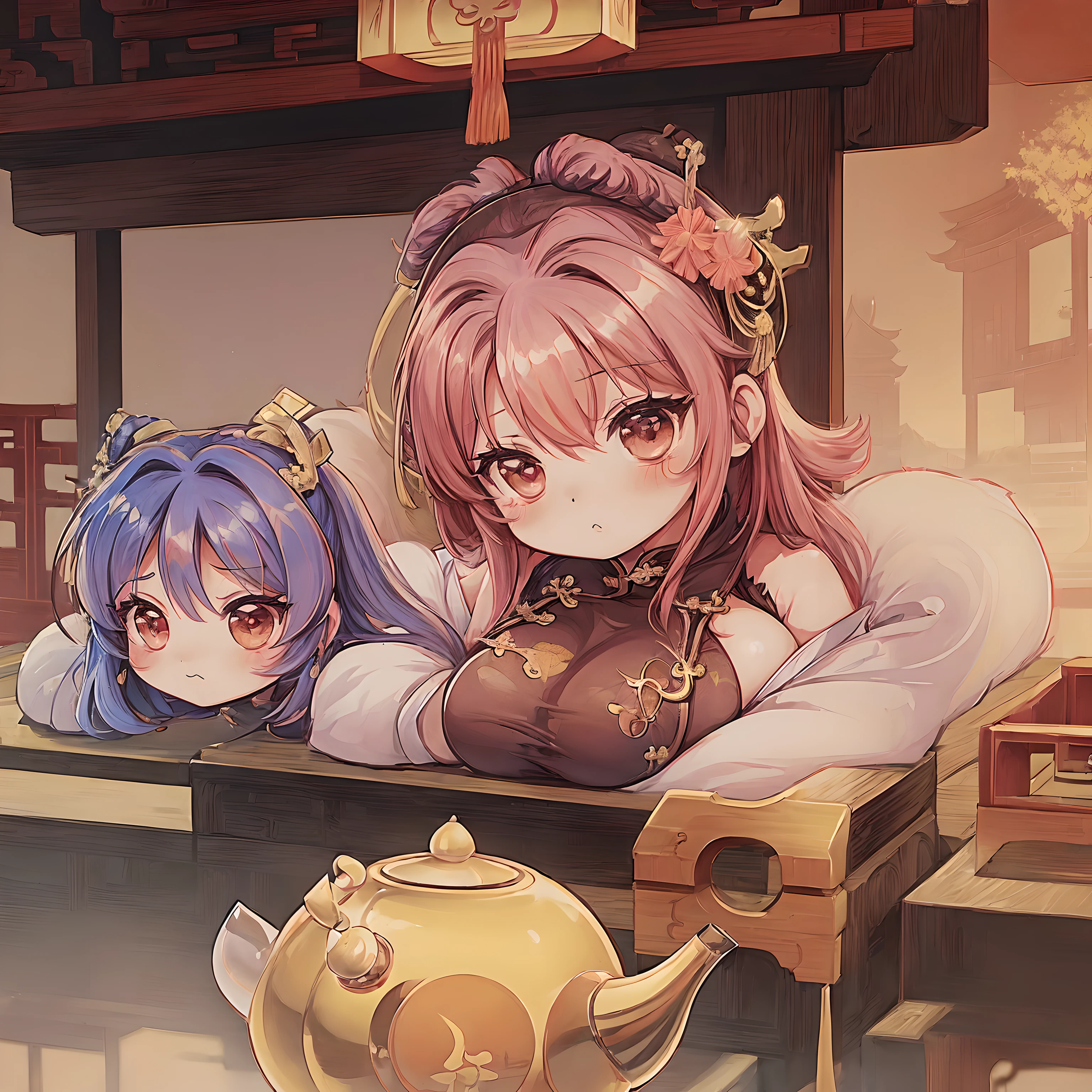 (Tea:1.5), (chibi emote:1.5), (chibi character:1.5), (the emperor:1.5), (Chinese big breasts:1.5), (tea:1.5), (palatial palace:1.5), (tea ceremony:1.5),