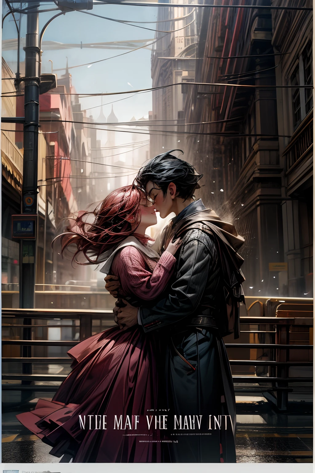 Romantic couple kissing in the wind，filmposter，poster for