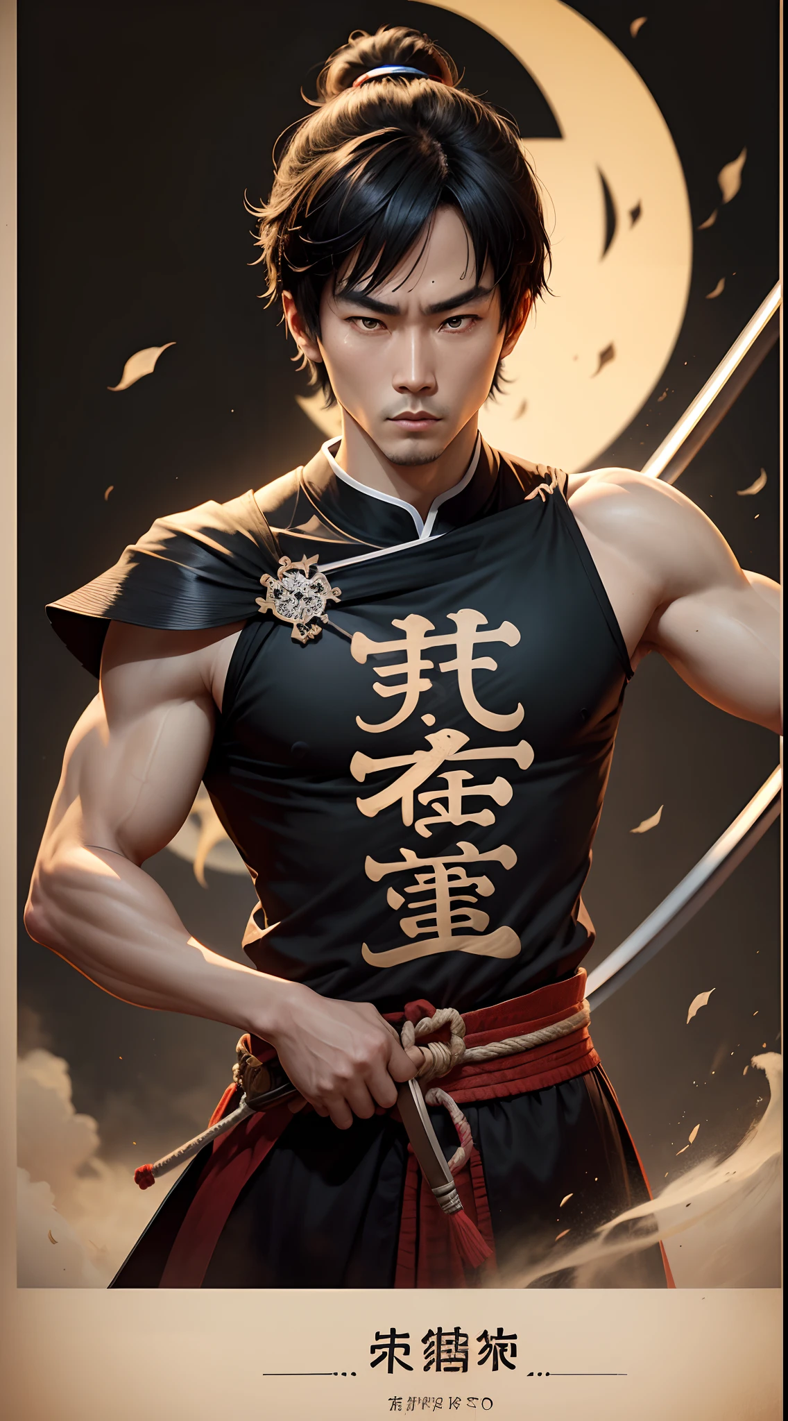 The sword,big sword,epee,Chinese martial arts,Bruce Lee movie poster,poster for,Huge eye-catching Chinese text,Japan characters,a close up of a black and white picture of a chinese character, with white kanji insignias, Title kanji, japanese text kanji, kanji tattoos and decals, inspired by Gatōken Shunshi, author:Eizo Kato, japanese text, inspired by Shūbun Tenshō, japanese kanji