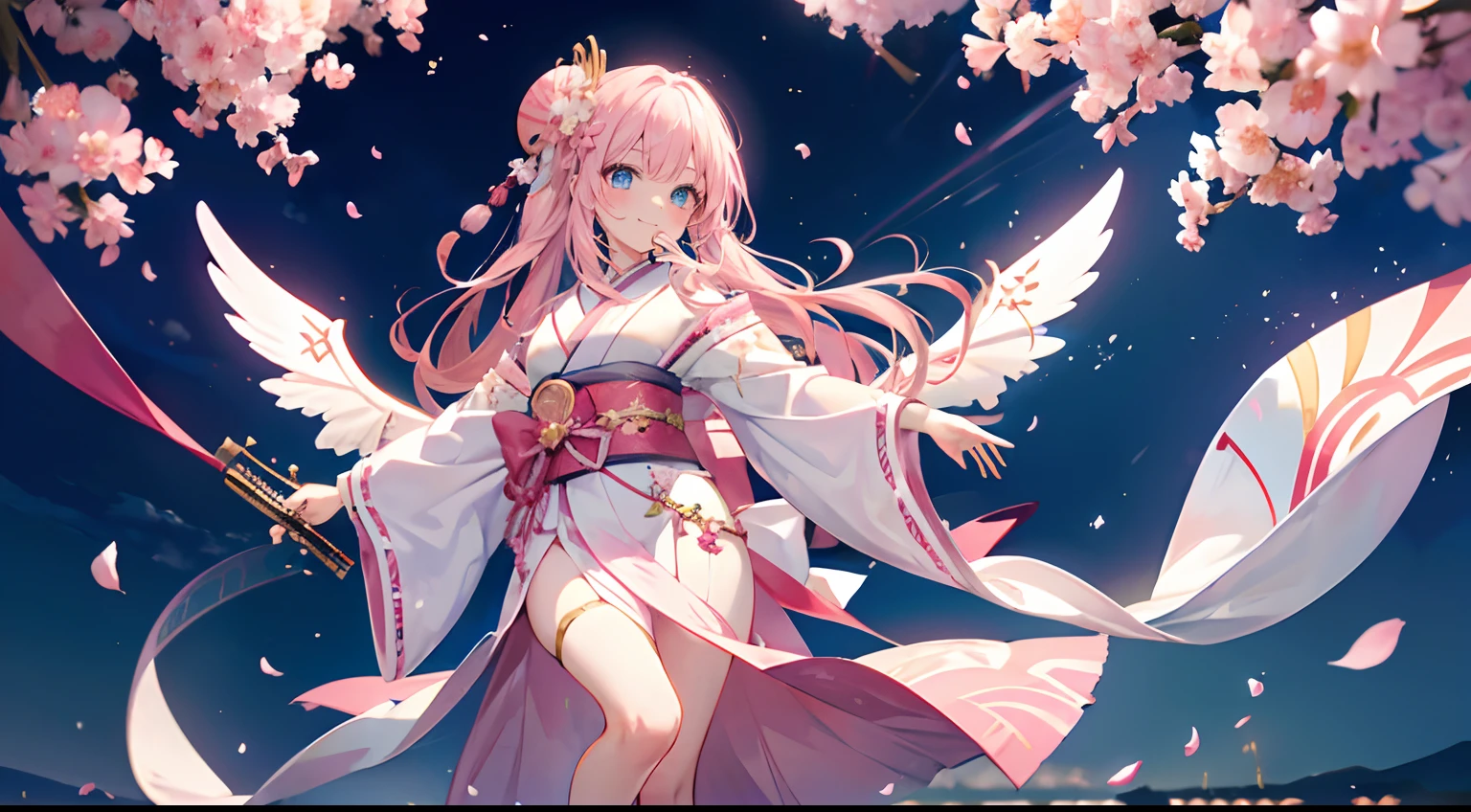 Anime girl with long pink hair and white dress holding a pink umbrella ...
