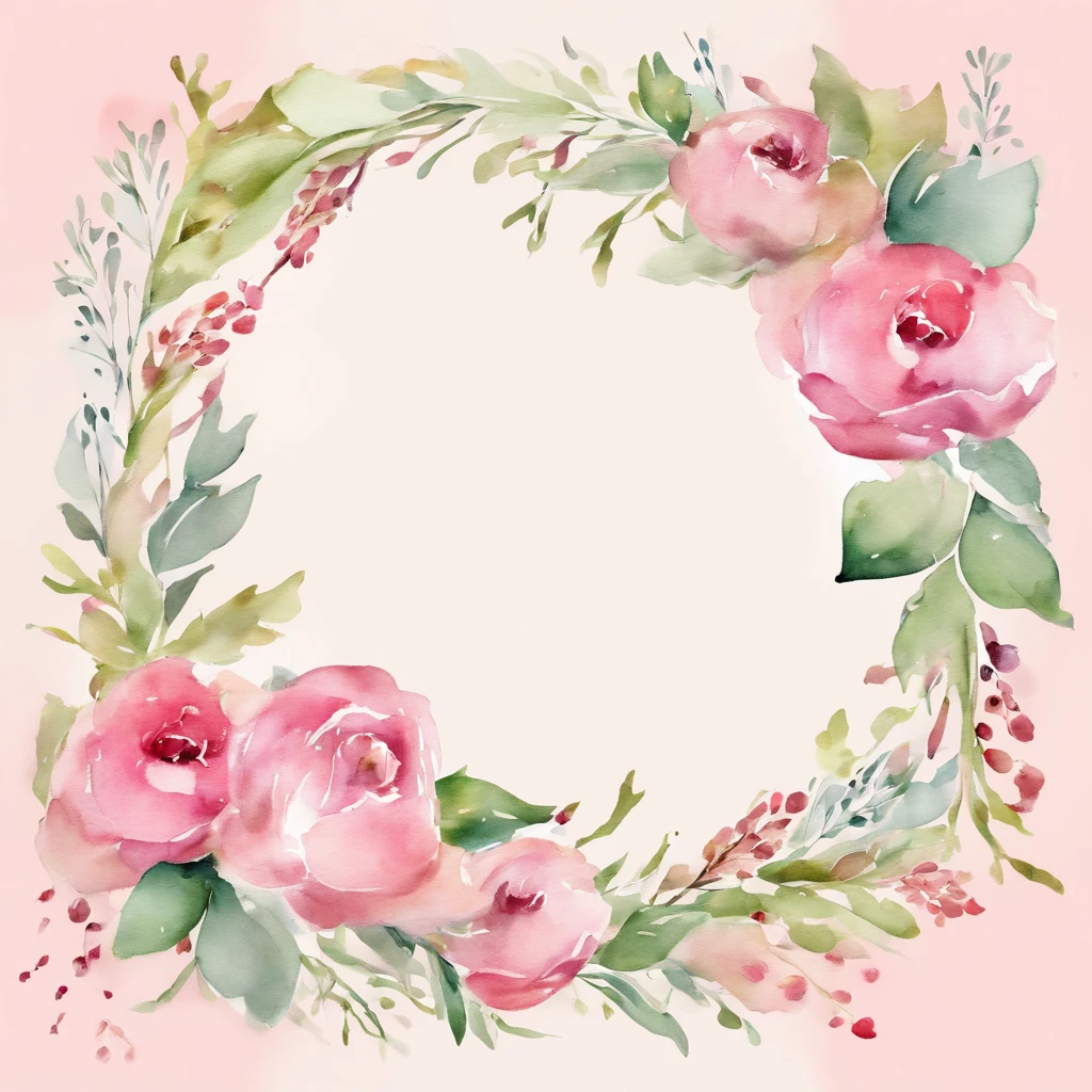 wreath, Floral frame, Delicate watercolor flowers in pink and bright rose tones, Attractive illustrations.