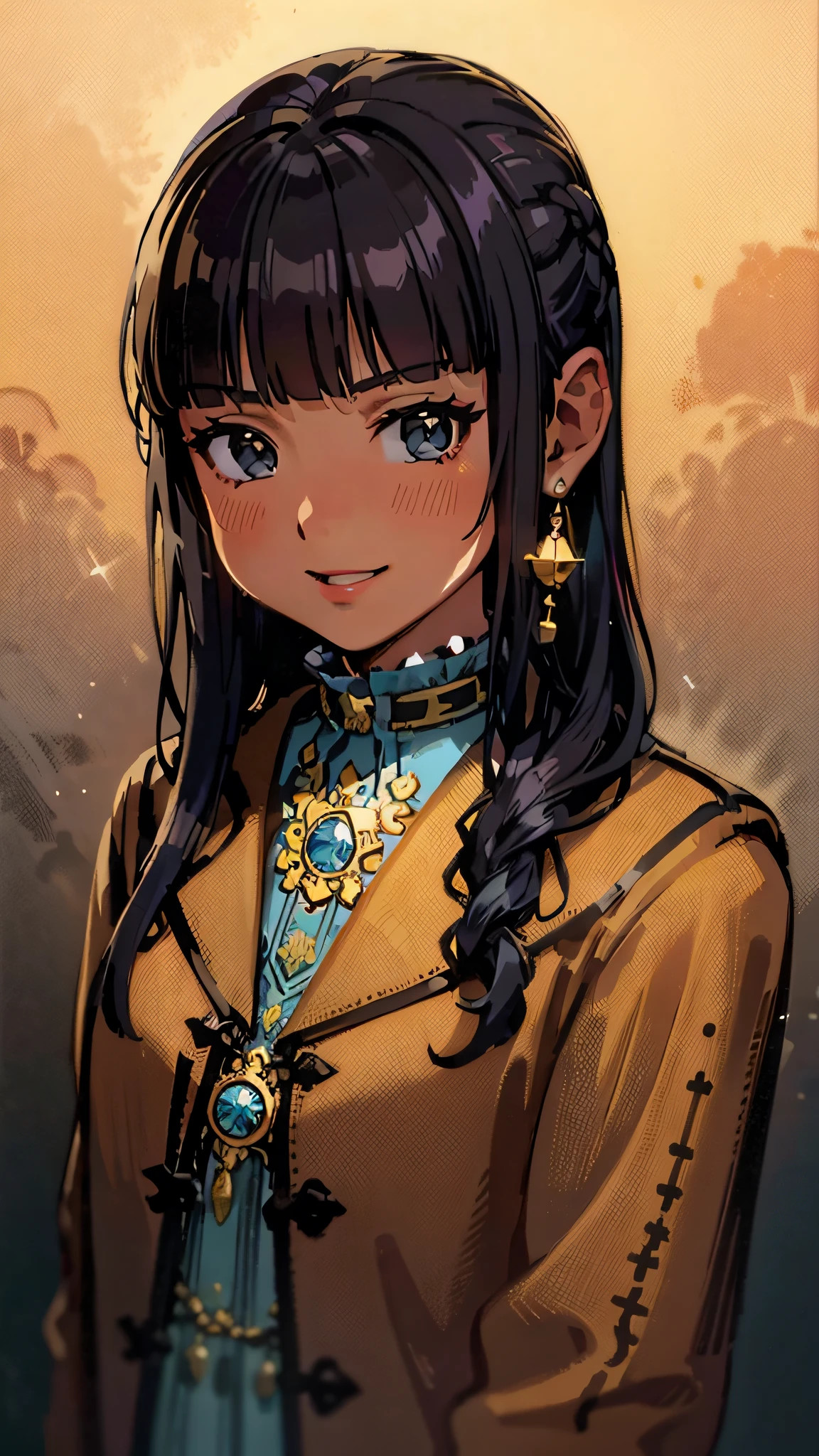 big smile, (obra-prima, melhor qualidade: 1.2), 1girl, Microdeslocamento do adolescente, Coral Grey Action Hair Up, Camisa de primavera de volta, ao lado, arte conceitual do personagem, retrato, muito coerente, 4 mil, detalhado, trending in artstation, disco Rigido, realista, Bokeh, Digital illustration by Rossdraw, detalhado, 4 mil, amazing detail, digital
