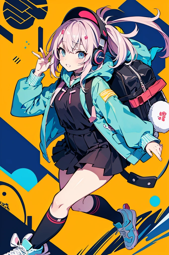 An anime character of a girl wearing headphones and a backpack, anime moe art style, anime visual of a cute girl, Cute anime girl, Cute anime style, pretty anime character design, lovely art style, Kantai collection style, (Anime girl), up of young anime girl, Style anime, High Quality Anime Art Style, Anime character design, Anime style illustration, beautiful anime art style