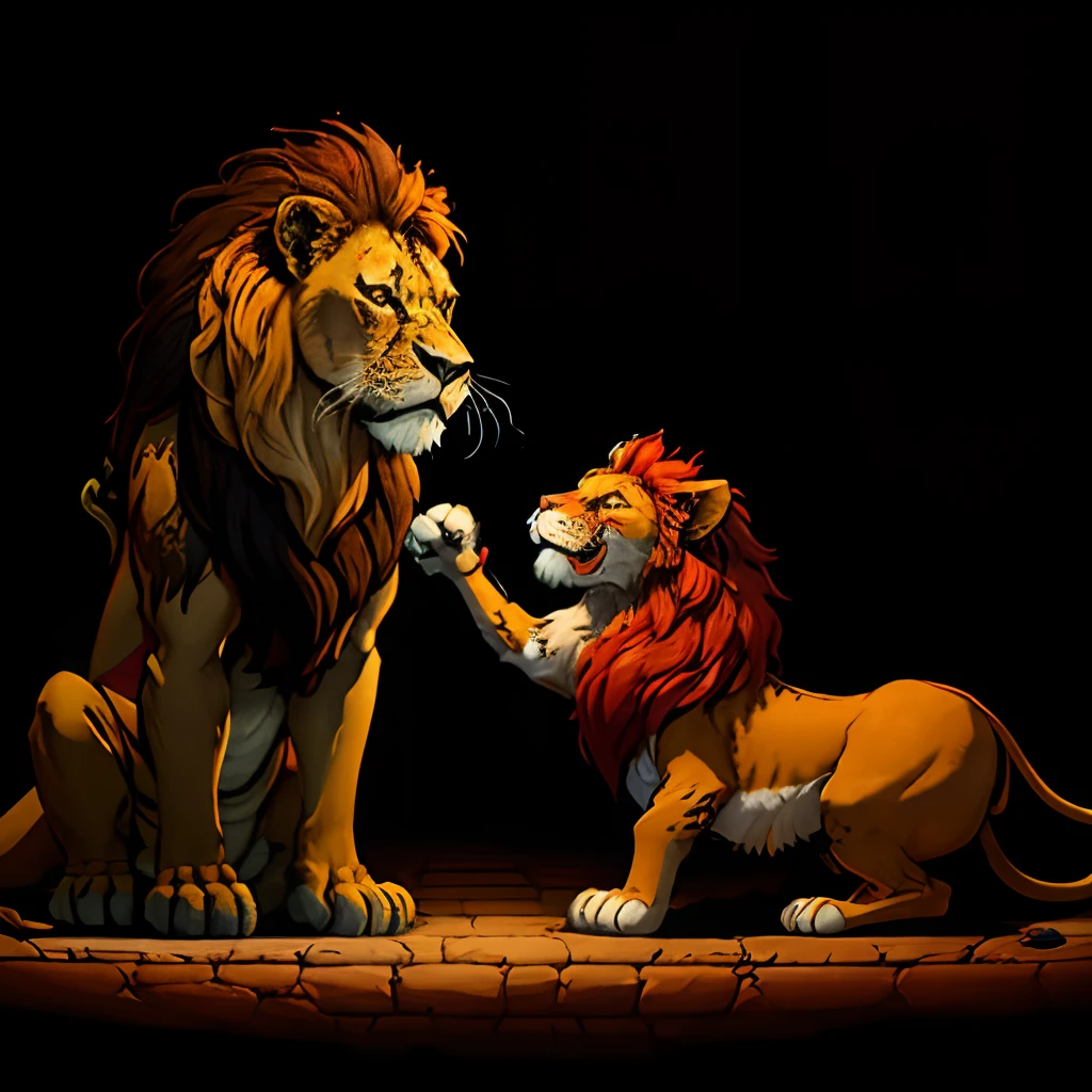 A lion king defeated
a red dragon