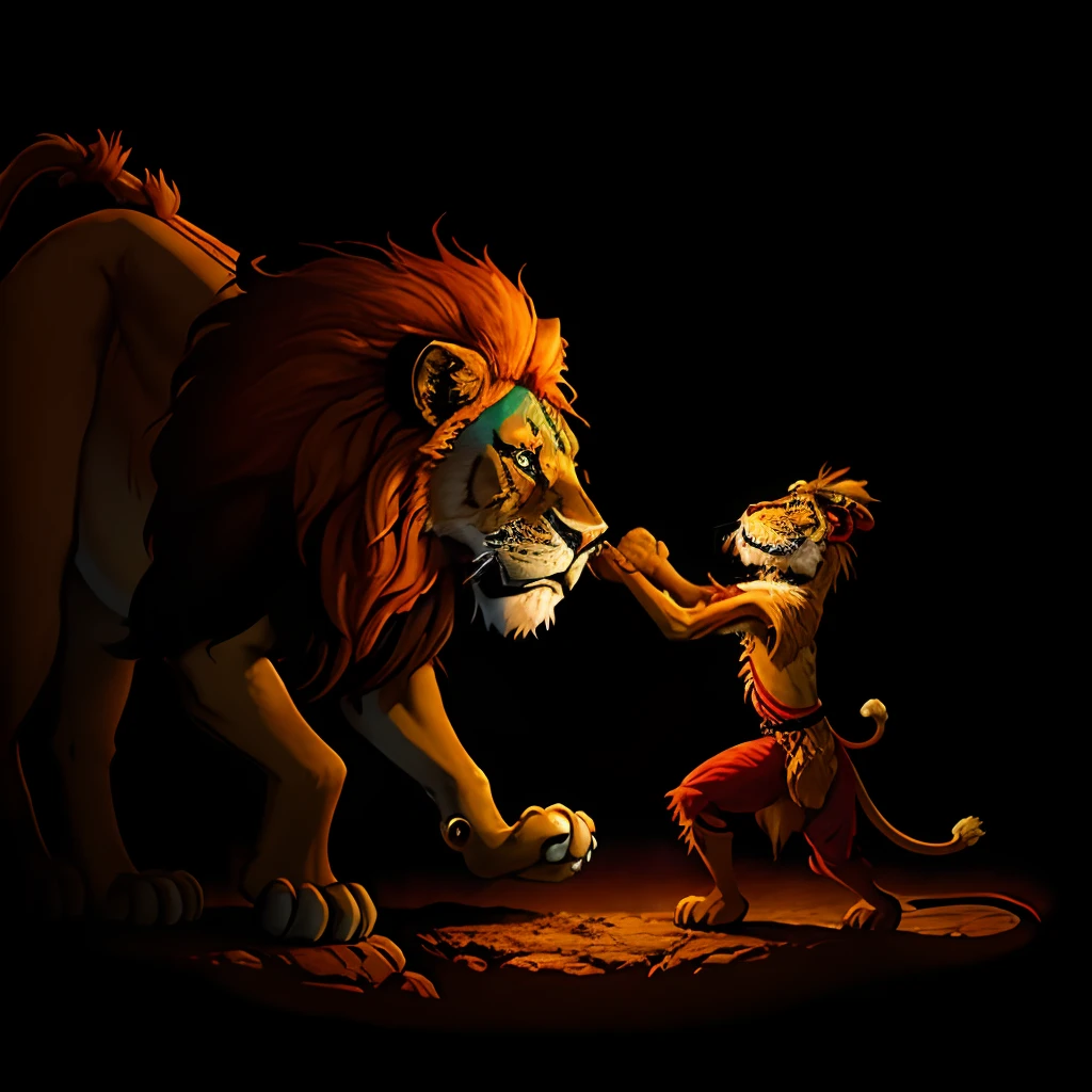 A lion king defeated
a red dragon