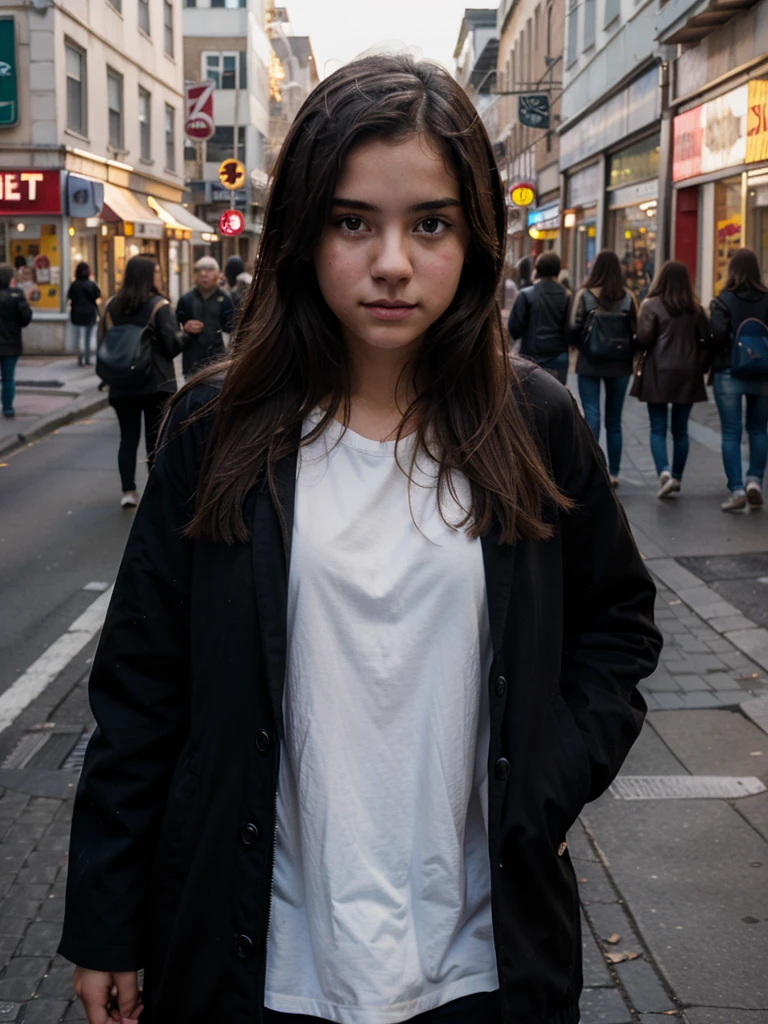 random cinematic portrait cute 18 years old girl in street photography