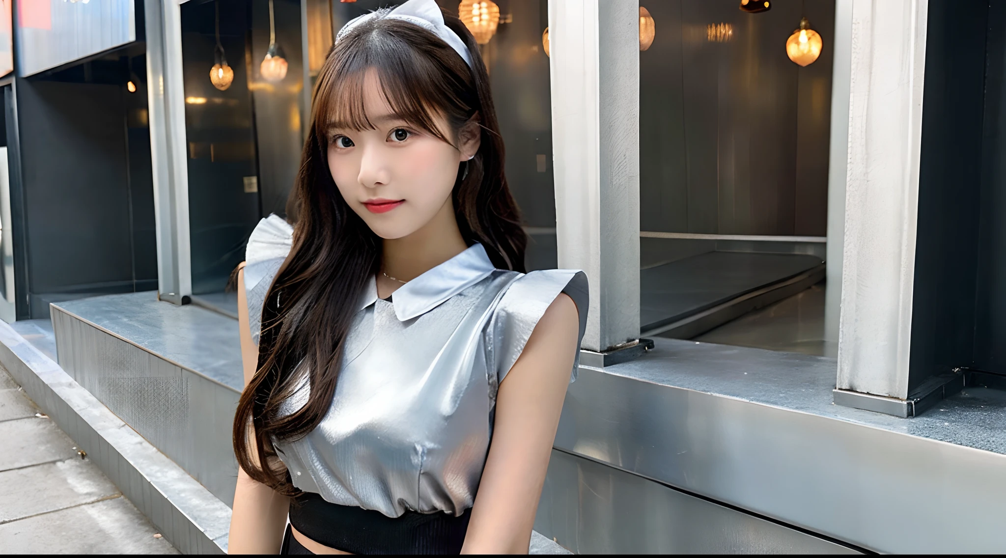 18-year-old waitress in a silver miniskirt