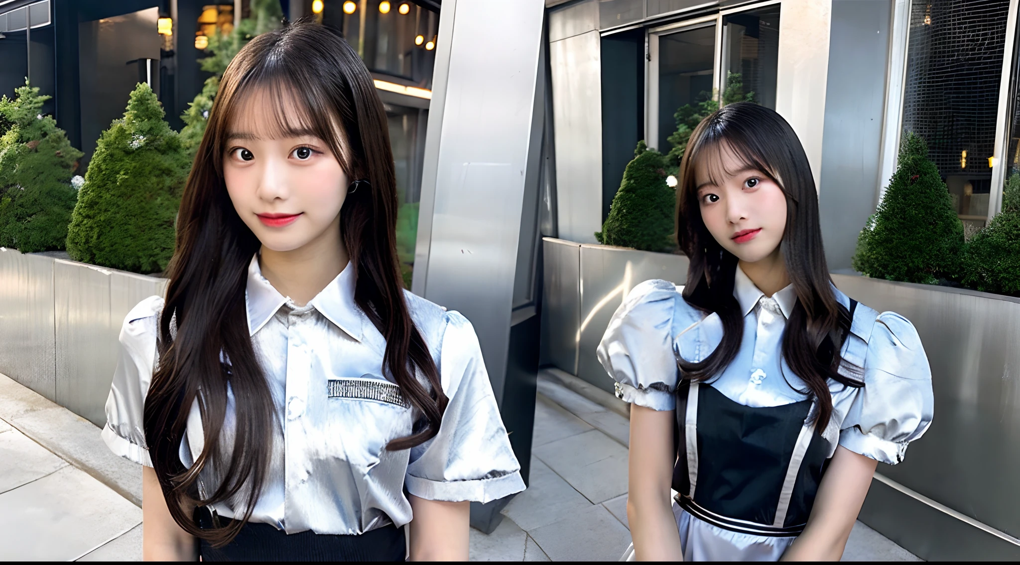 18-year-old waitress in a silver miniskirt