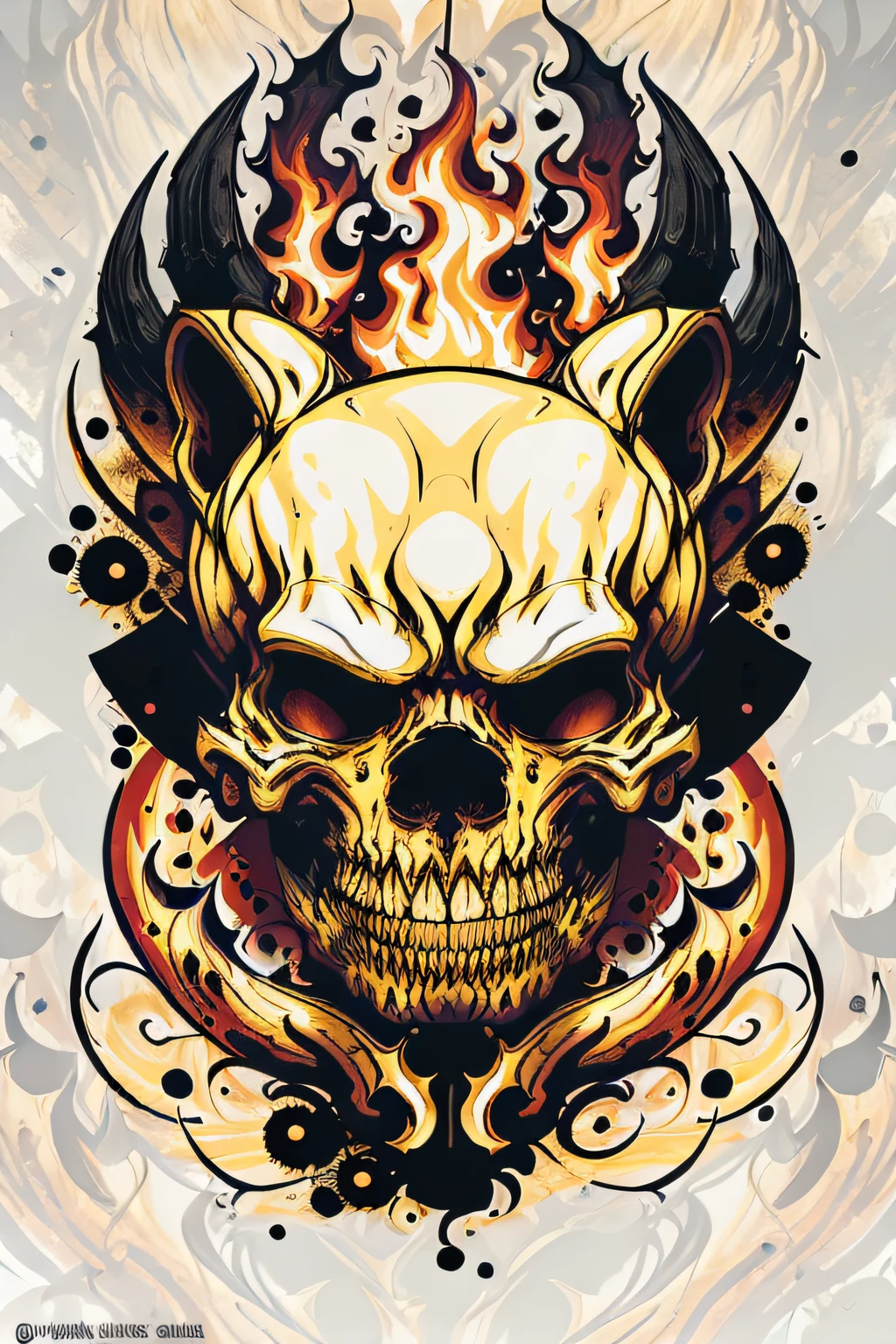 Gold, wood, water, fire, earth, five elements, special effects, fine lines, white background, rich colors,Fleeing armor, skeletons, open mouths, roar ,The special effects of demons colorful ghosts and fires create a logo,
