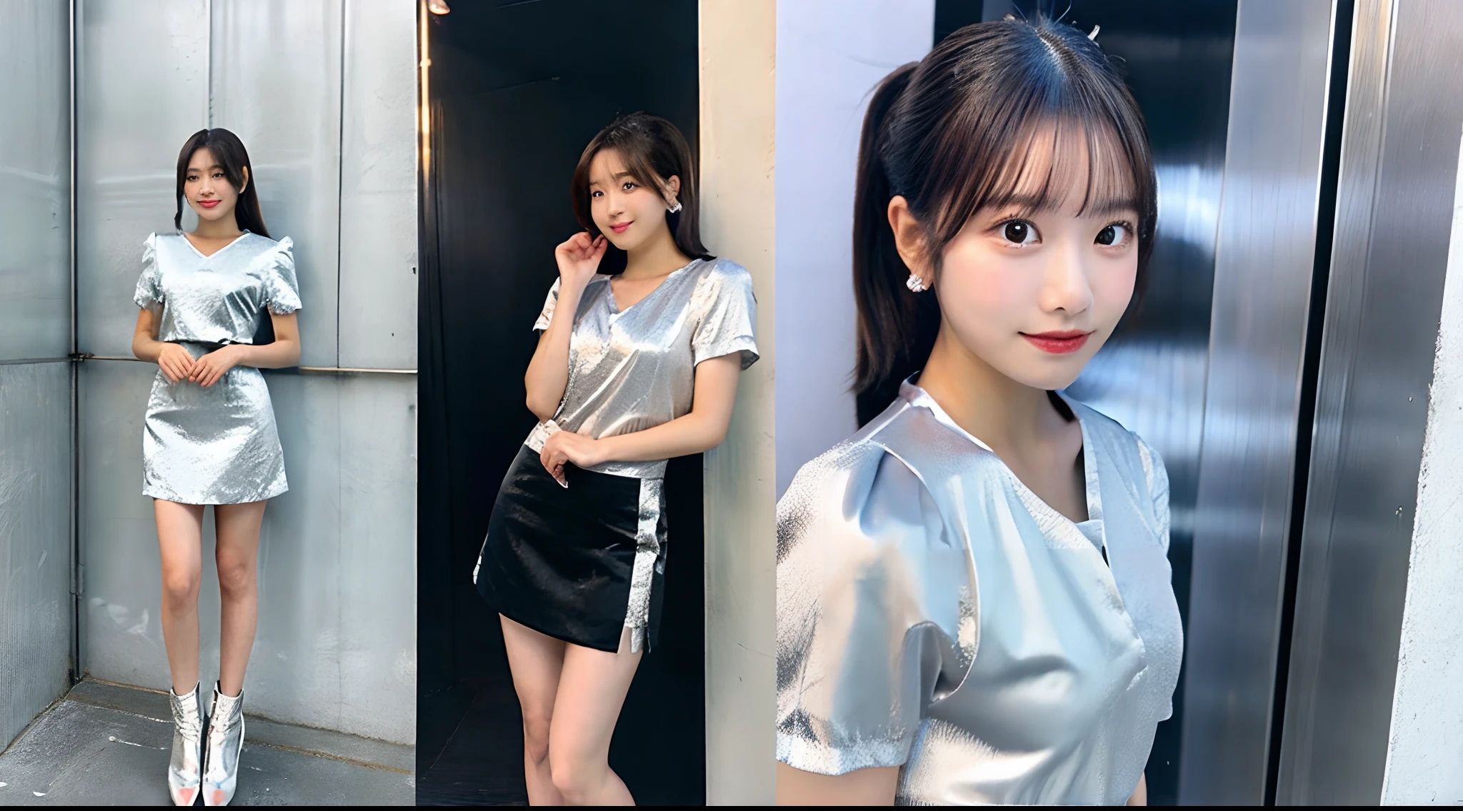 18-year-old waitress in a silver miniskirt