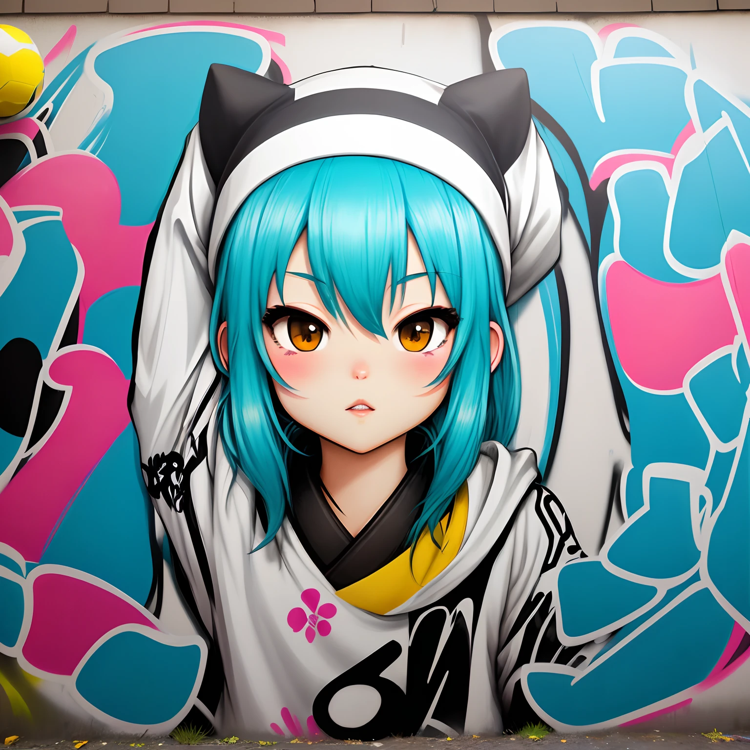 graffiti art、charactor「HEIRO」、handball, Full Image, hight resolution、highly contrast、